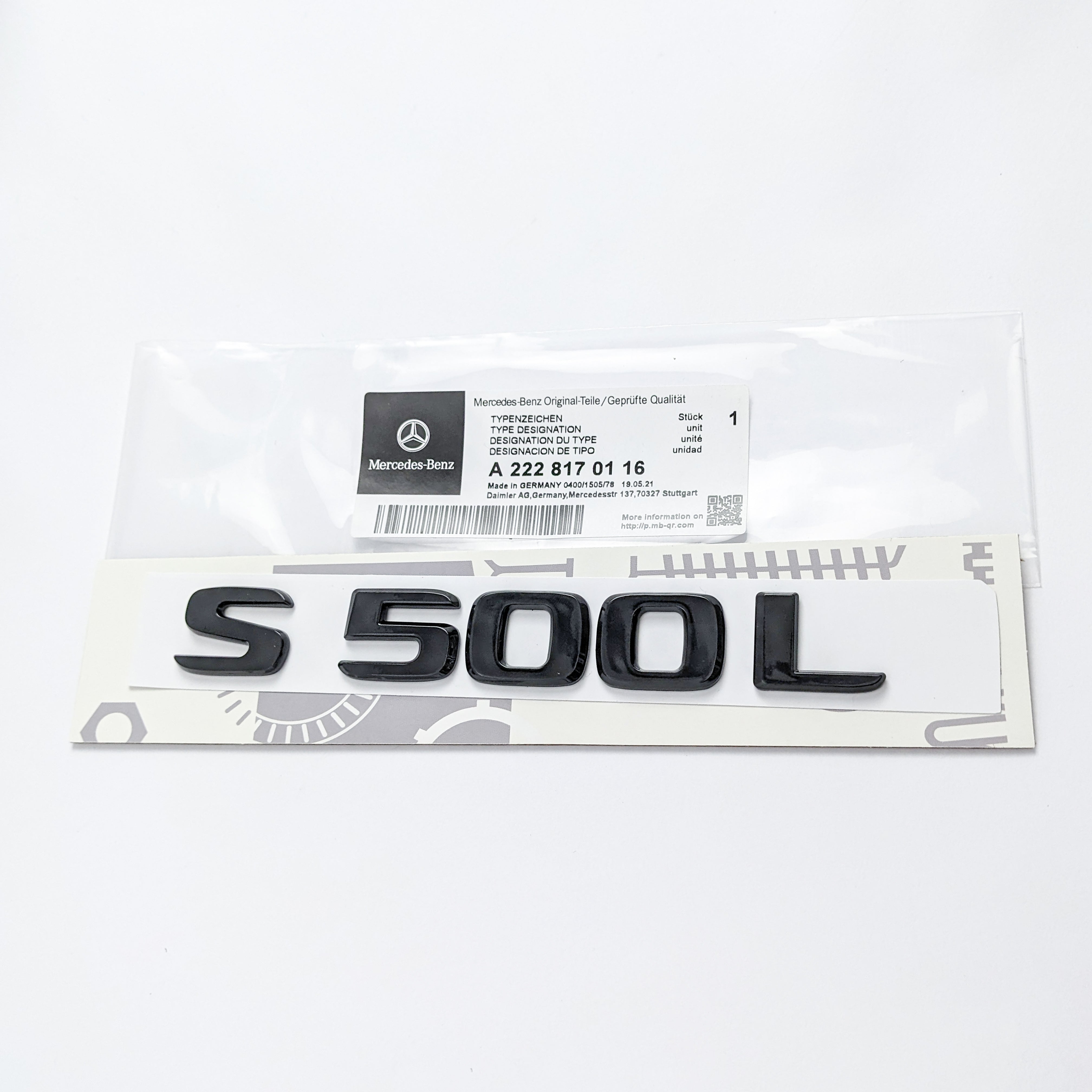 Mercedes Benz Gloss Black "S500L" Rear Trunk Emblem Badge Nameplate Decal Letter Italiaspares