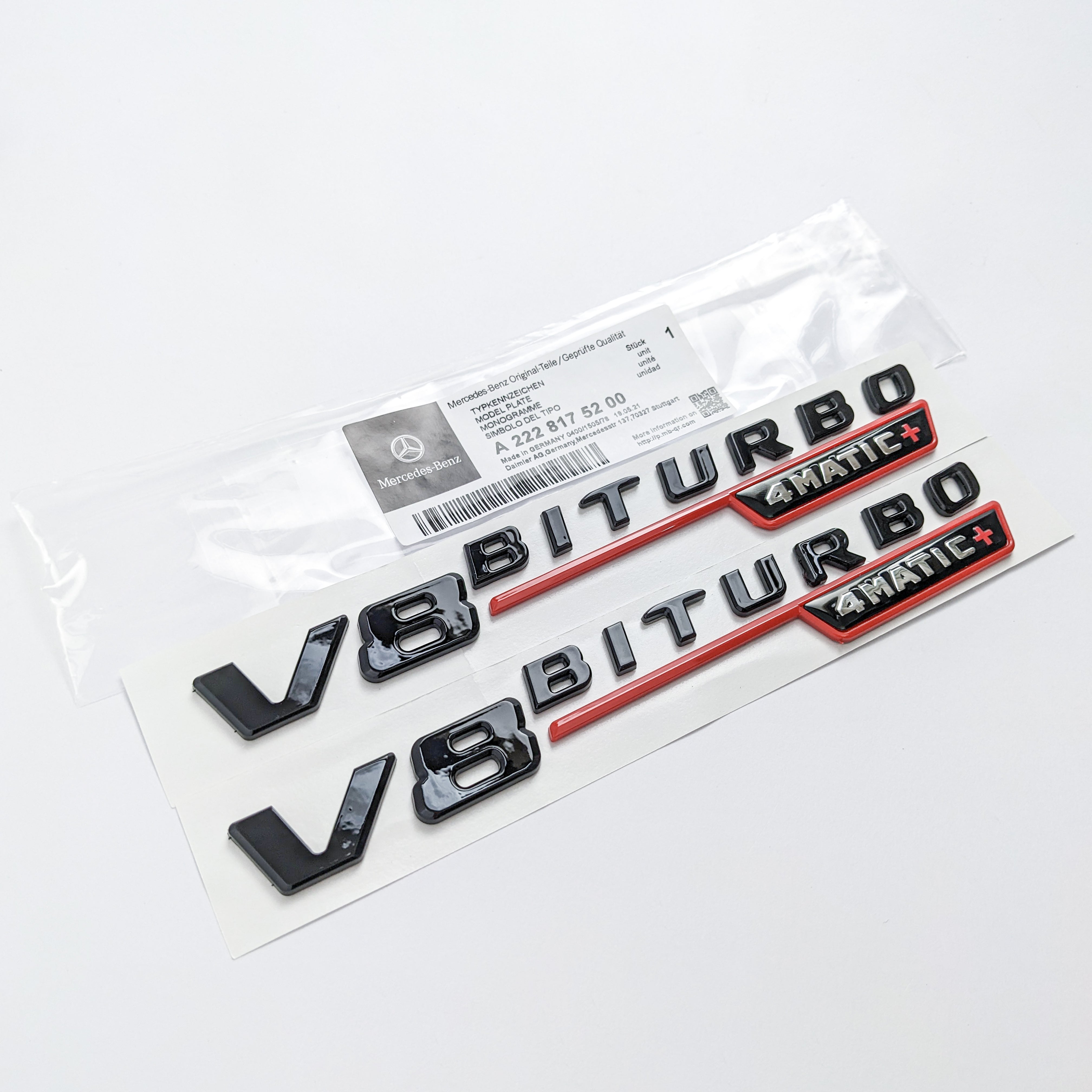 Mercedes Benz Gloss Black V8 BITURBO 4MATIC+ Fender Emblems Badges Italiaspares