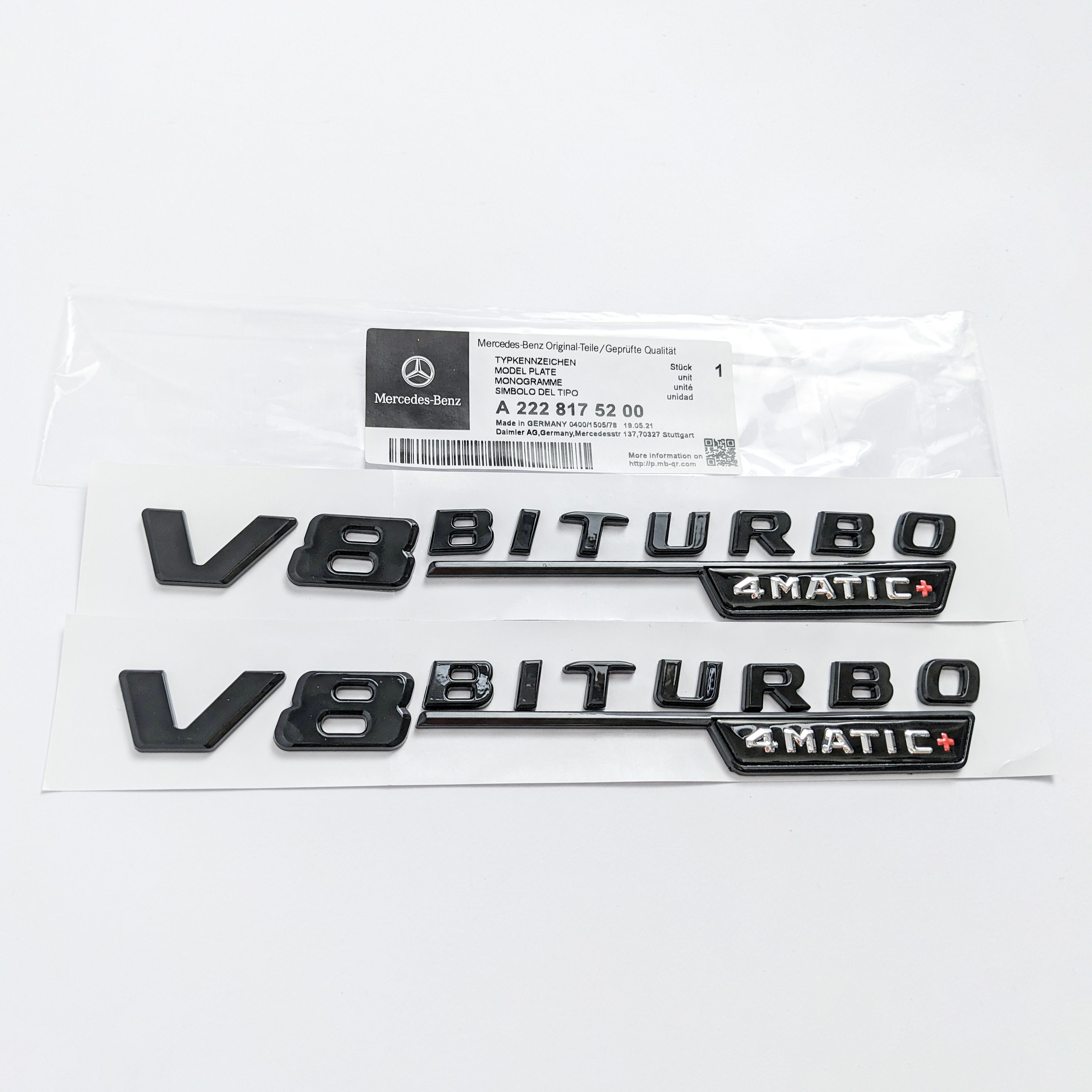 Mercedes Benz Gloss Black V8 BITURBO 4MATIC+ Fender Emblems Badges Italiaspares