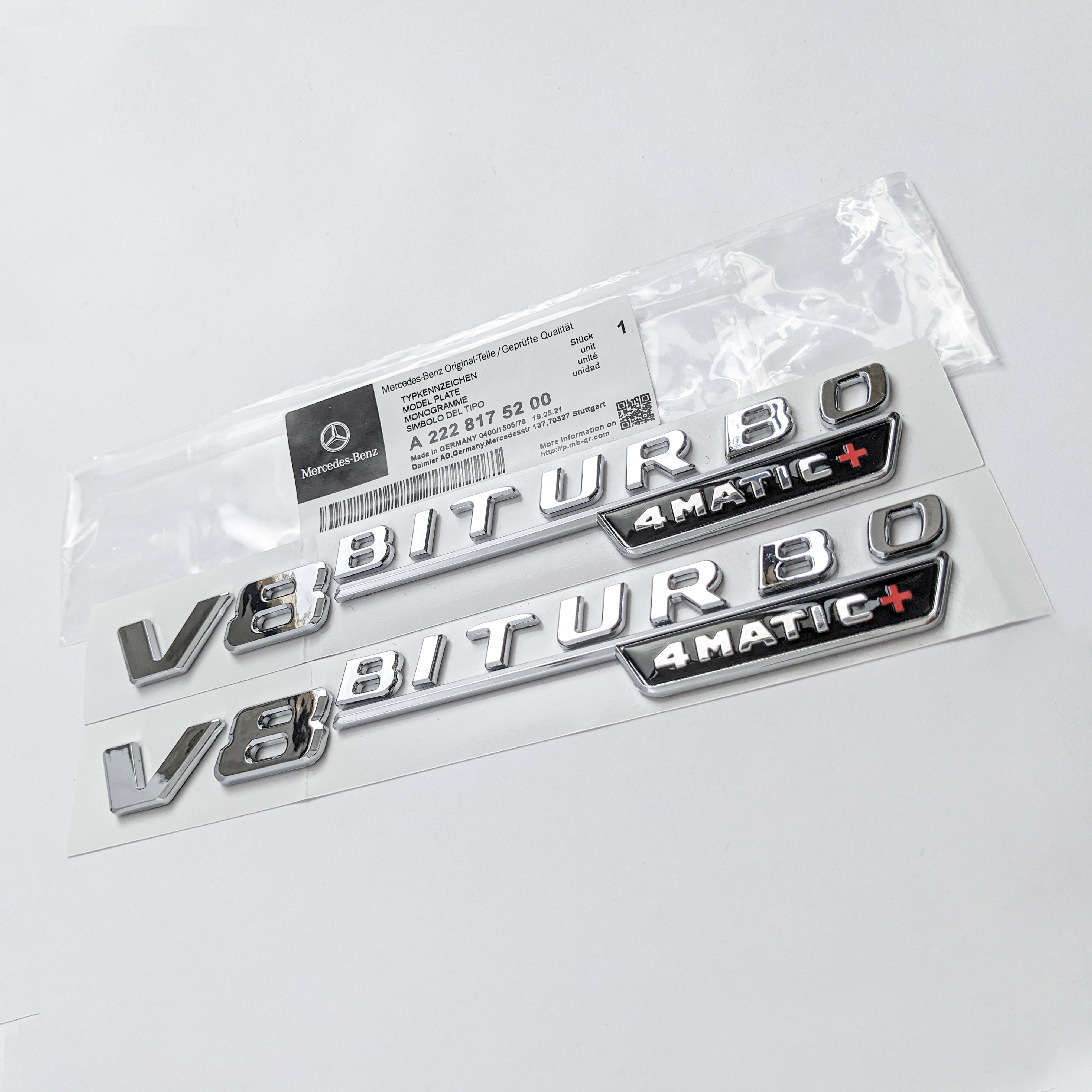 Mercedes Benz Chrome Silver V8 BITURBO 4MATIC+ Fender Emblems Badges Italiaspares