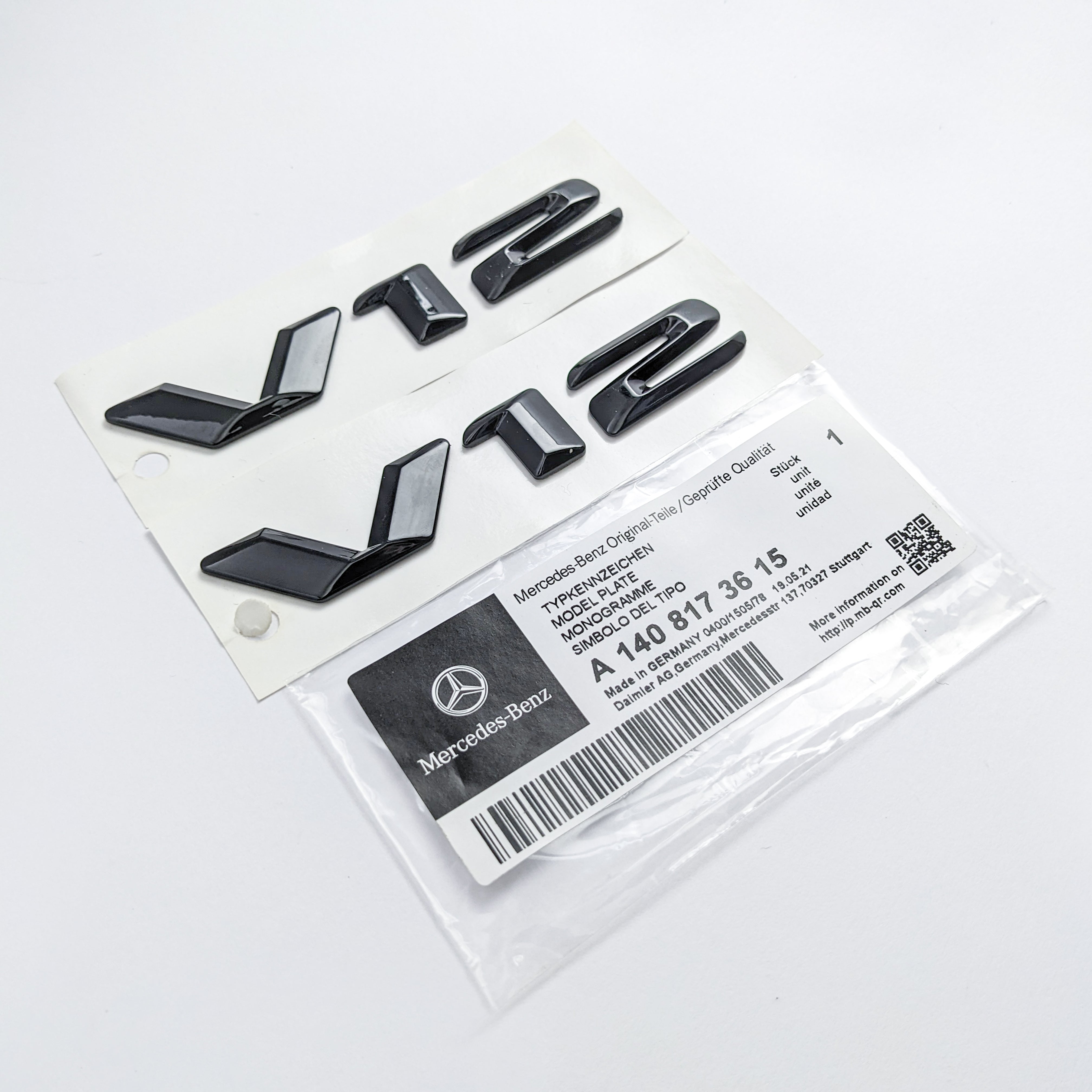 Mercedes Benz V12 AMG Emblem Fender Side Badge Gloss Black Nameplate Italiaspares