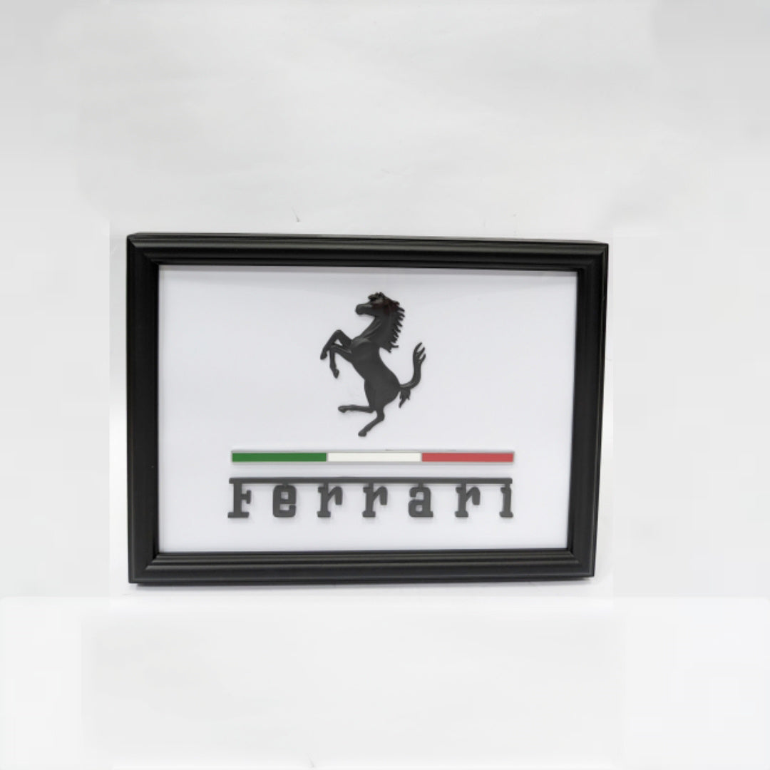 Ferrari Emblem Wooden Glass Frame – Luxury Automotive Wall Decor Italiaspares