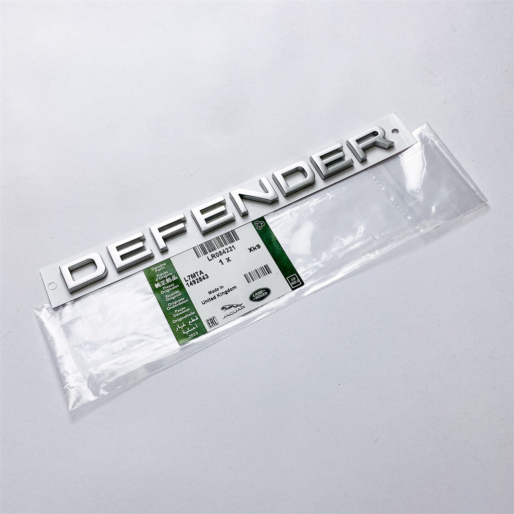 Land Rover "DEFENDER" Chrome Sliver Rear Door Liftgate Letter Nameplate Emblem Badge LR084221 Italiaspares