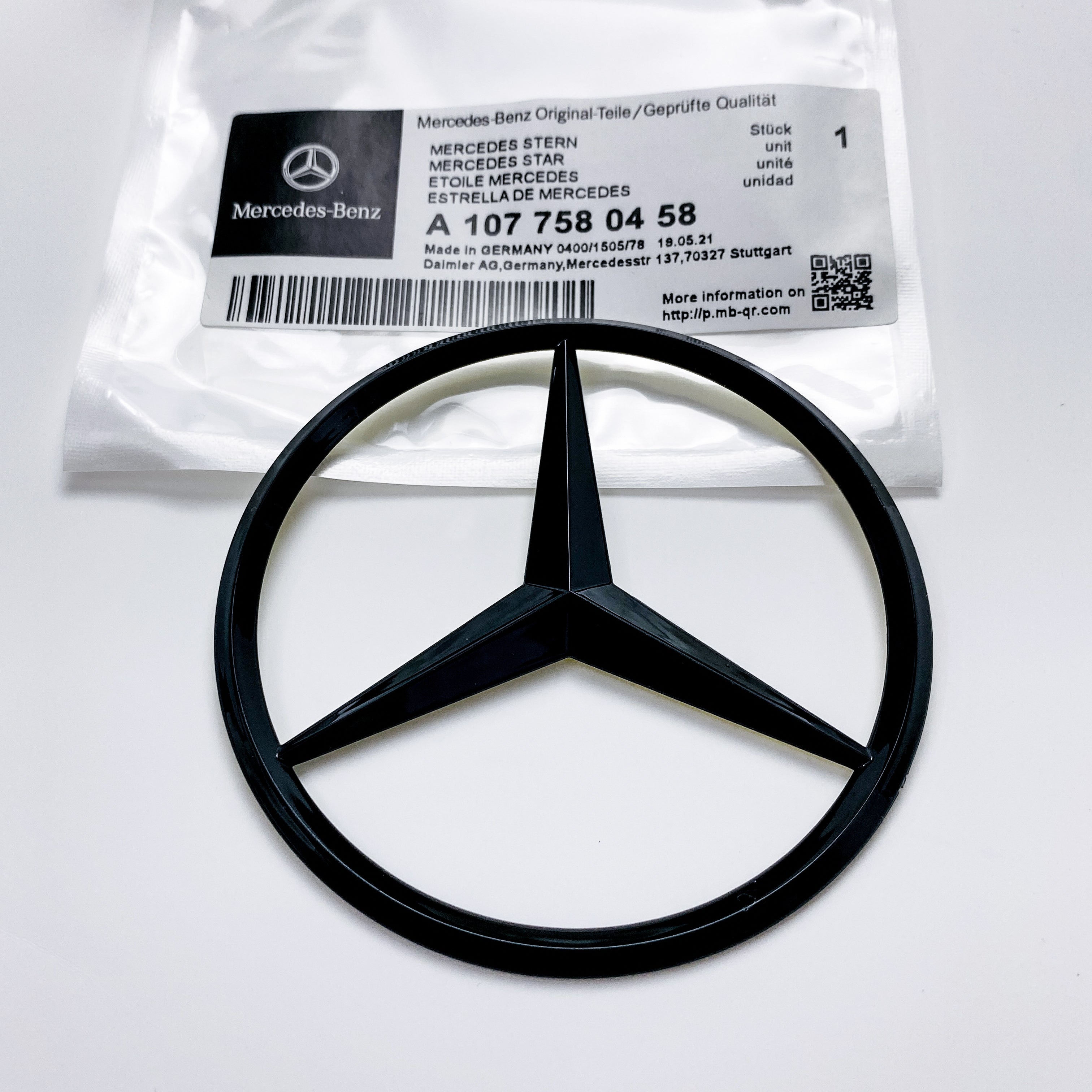 Mercedes Benz glossy Black Star Trunk Emblem Badge 90mm A1077580458 Italiaspares