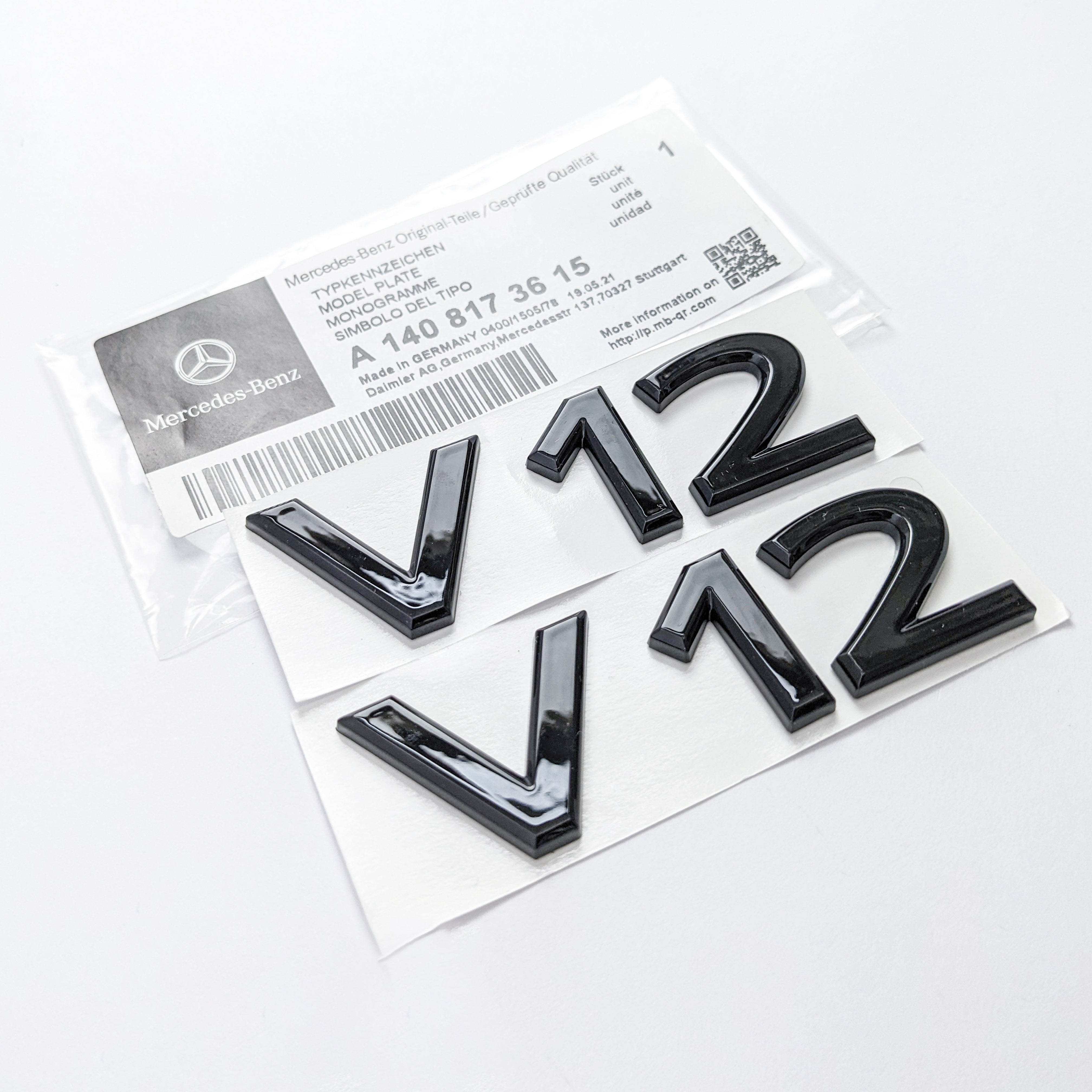 Mercedes Benz V12 AMG Emblem Fender Side Badge Gloss Black Nameplate NEW Italiaspares