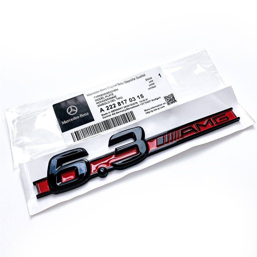 Mercedes Benz 6.3 AMG Side Wing Badge Emblem Black & Red C63 E63 S63 CLS63 A2228170315 Italiaspares