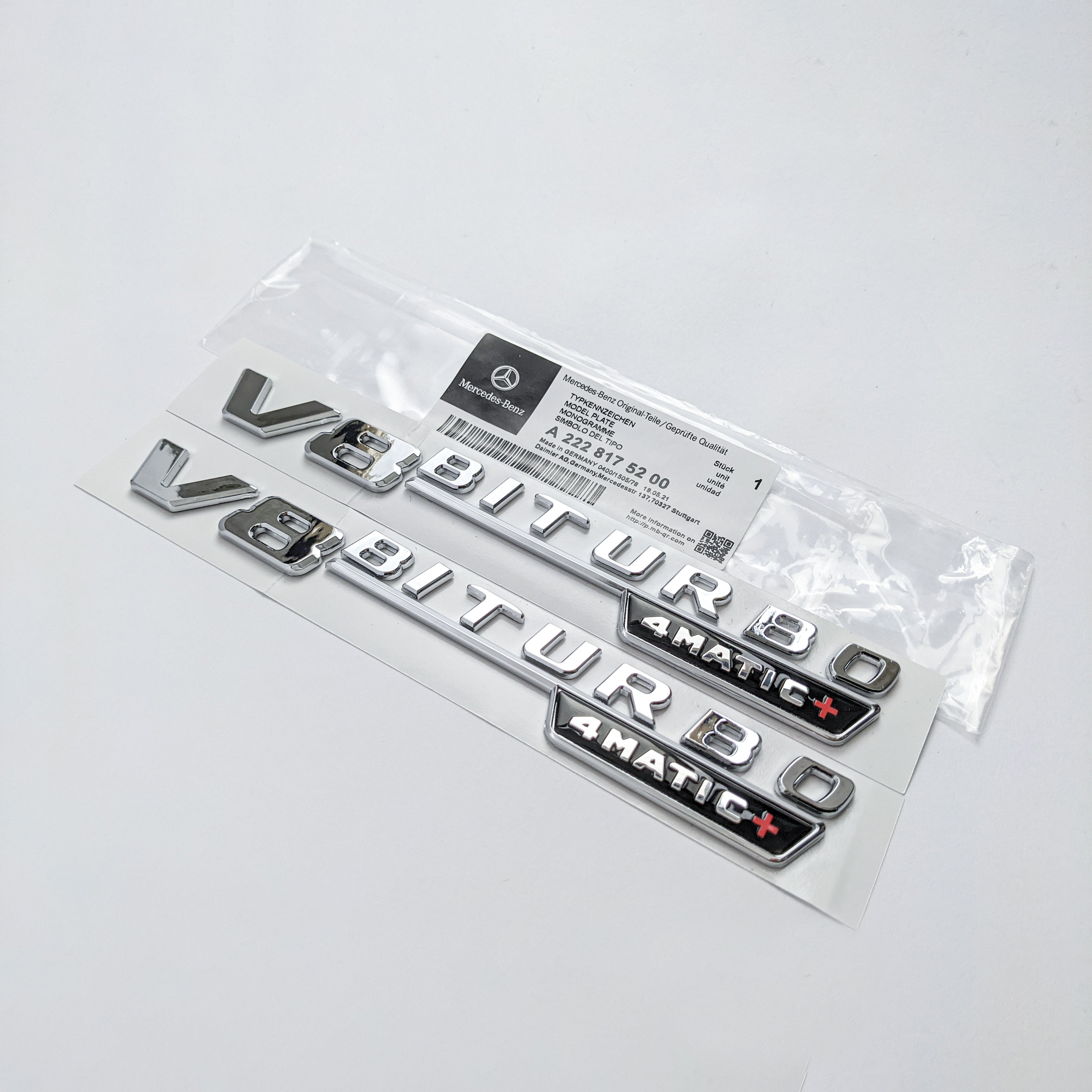 Mercedes Benz Chrome Silver V8 BITURBO 4MATIC+ Fender Emblems Badges Italiaspares