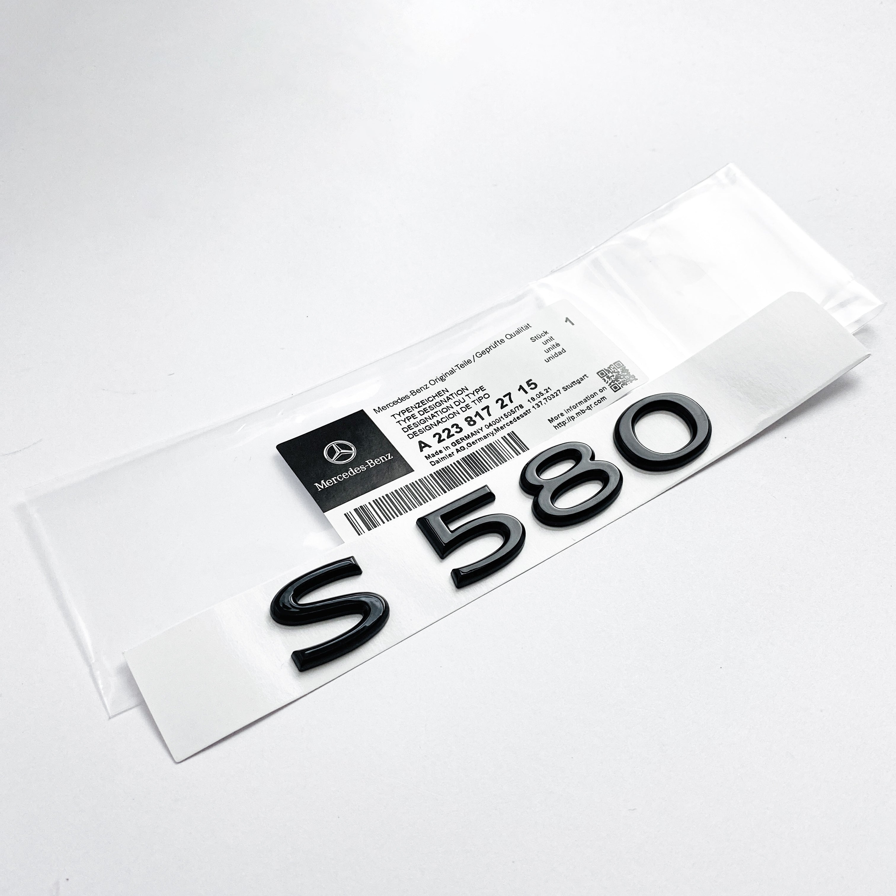Mercedes-Benz Gloss Black "S580" Rear Trunk Emblem Badge Logo Italiaspares
