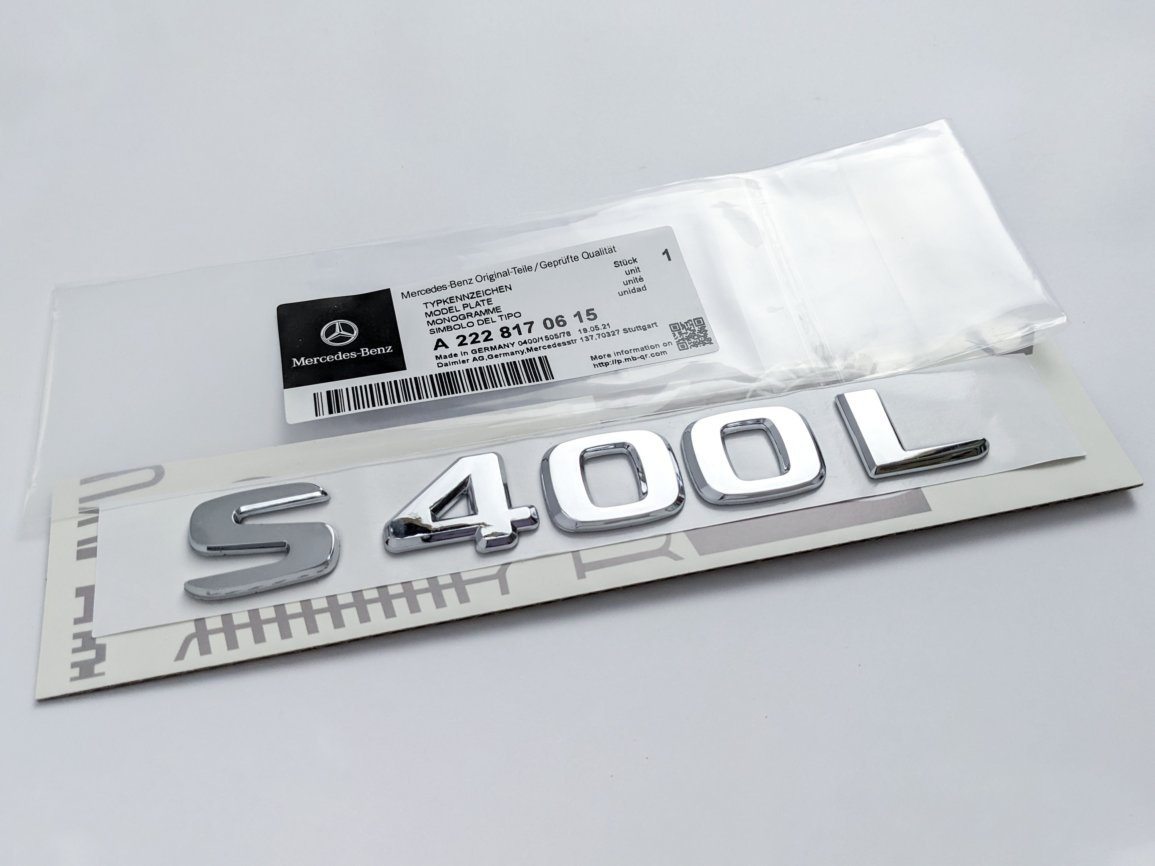 Mercedes-Benz Chrome Silver "S400L" Rear Trunk Emblem Badge Logo Italiaspares