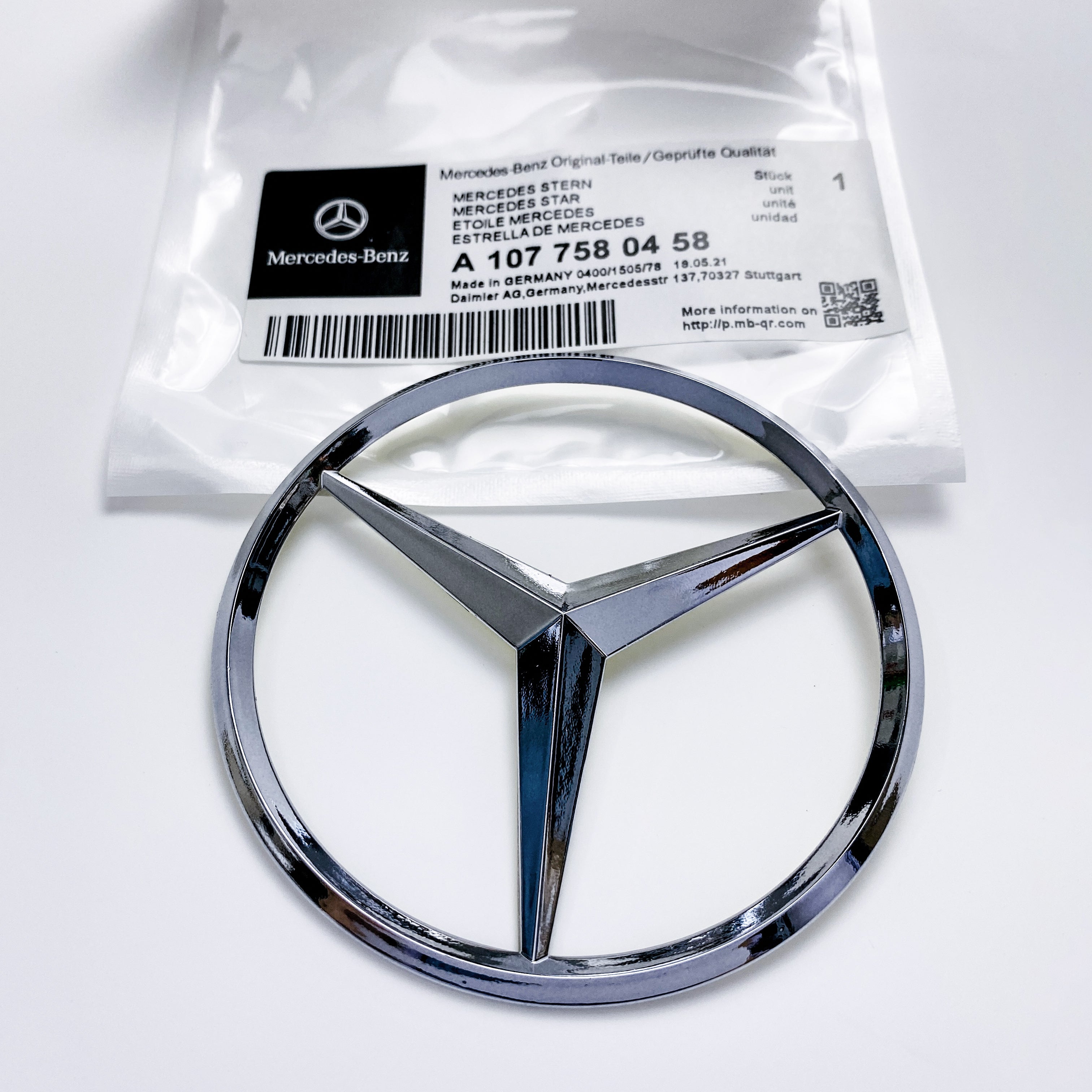 Mercedes Benz Chrome Silver Star Trunk Emblem Badge 90mm A107758045 Italiaspares