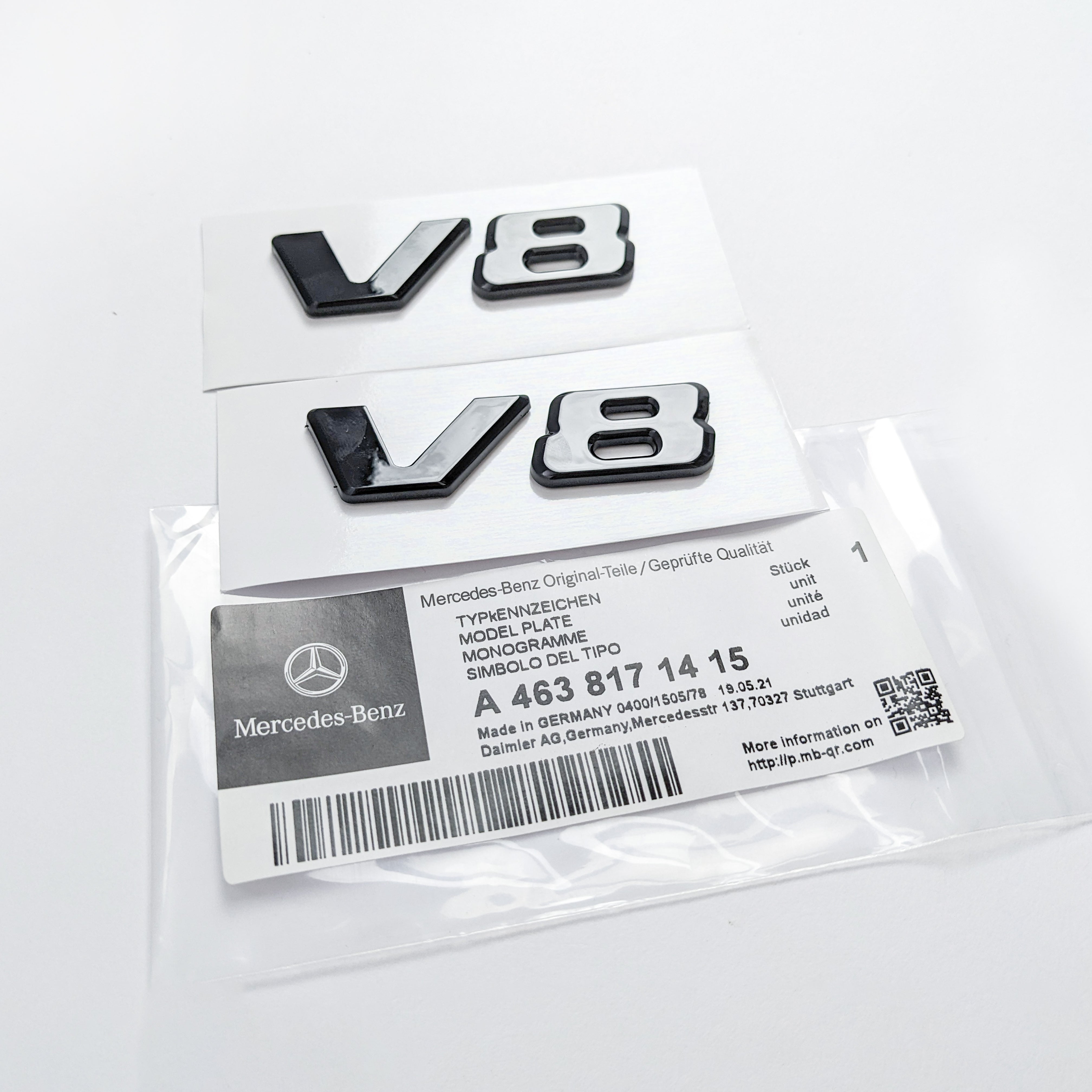 Mercedes-Benz Gloss Black " V8 " Side Letters Trunk Emblem Badge Sticker A4638171415 Italiaspares