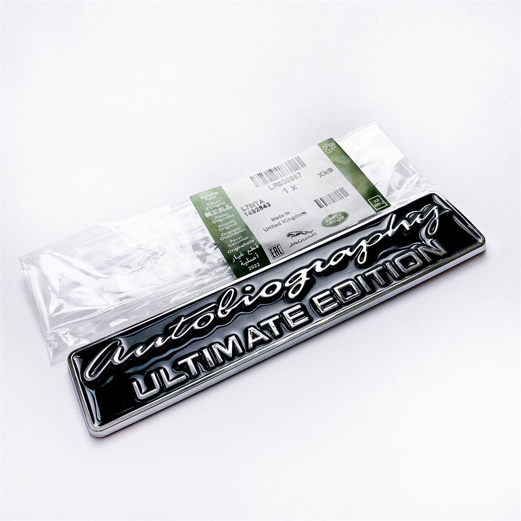 Land Rover "AUTOBIOGRAPHY ULTIMAT EDITION" Rear Emblem Badge Sticker Nameplate Chrome Black LR030967 Italiaspares