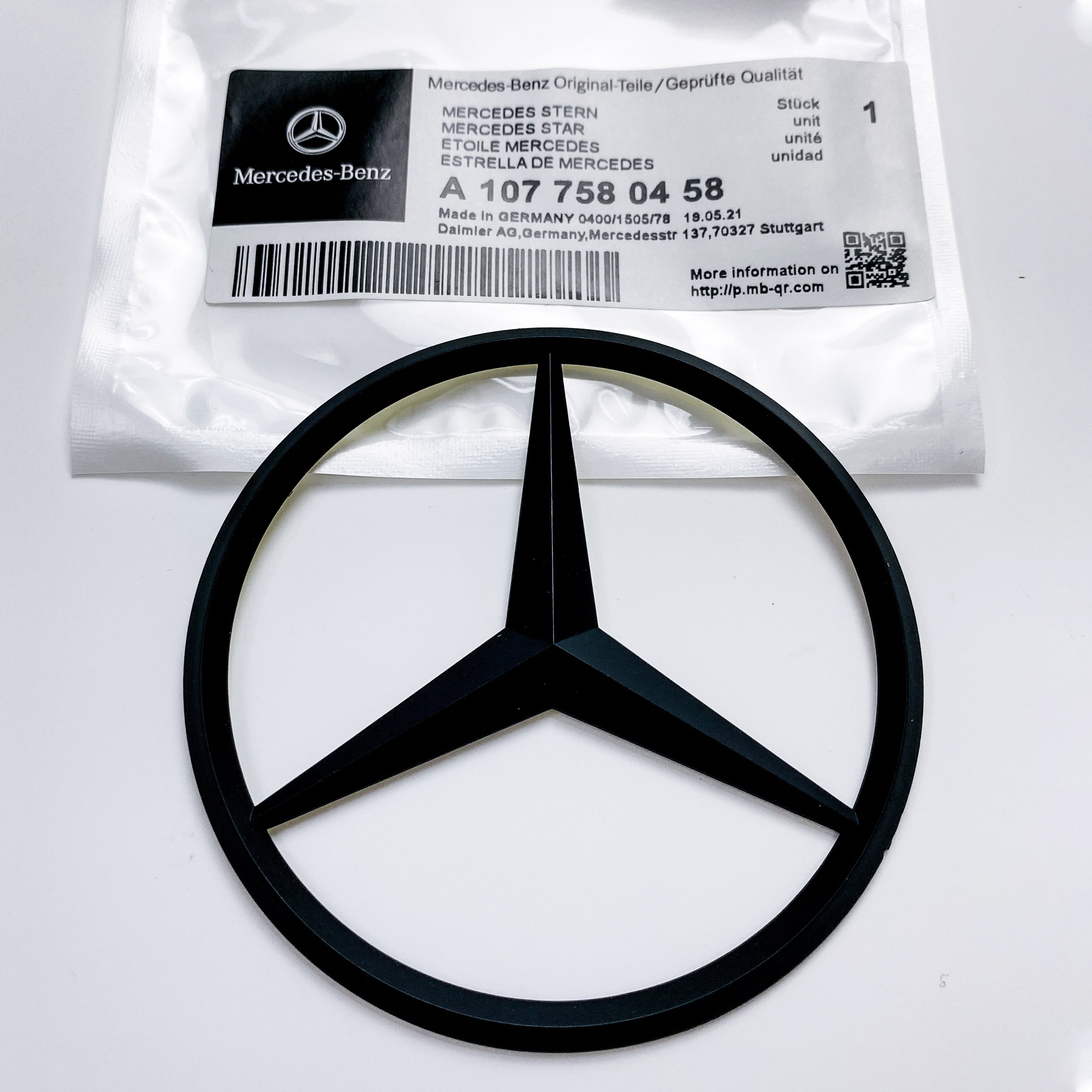 Mercedes Benz matte black Star Trunk Emblem Badge 90mm A1077580458 Italiaspares