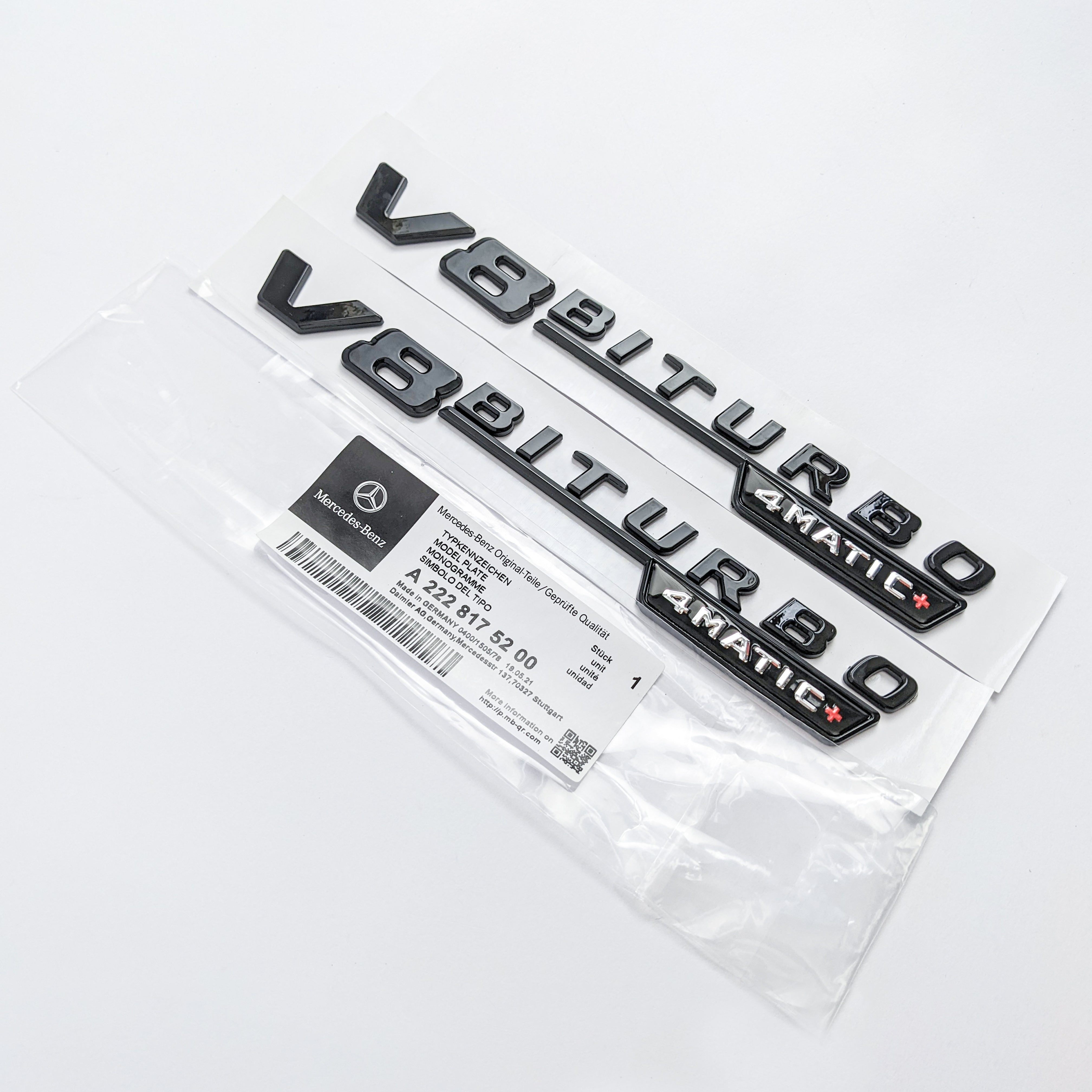Mercedes Benz Gloss Black V8 BITURBO 4MATIC+ Fender Emblems Badges Italiaspares