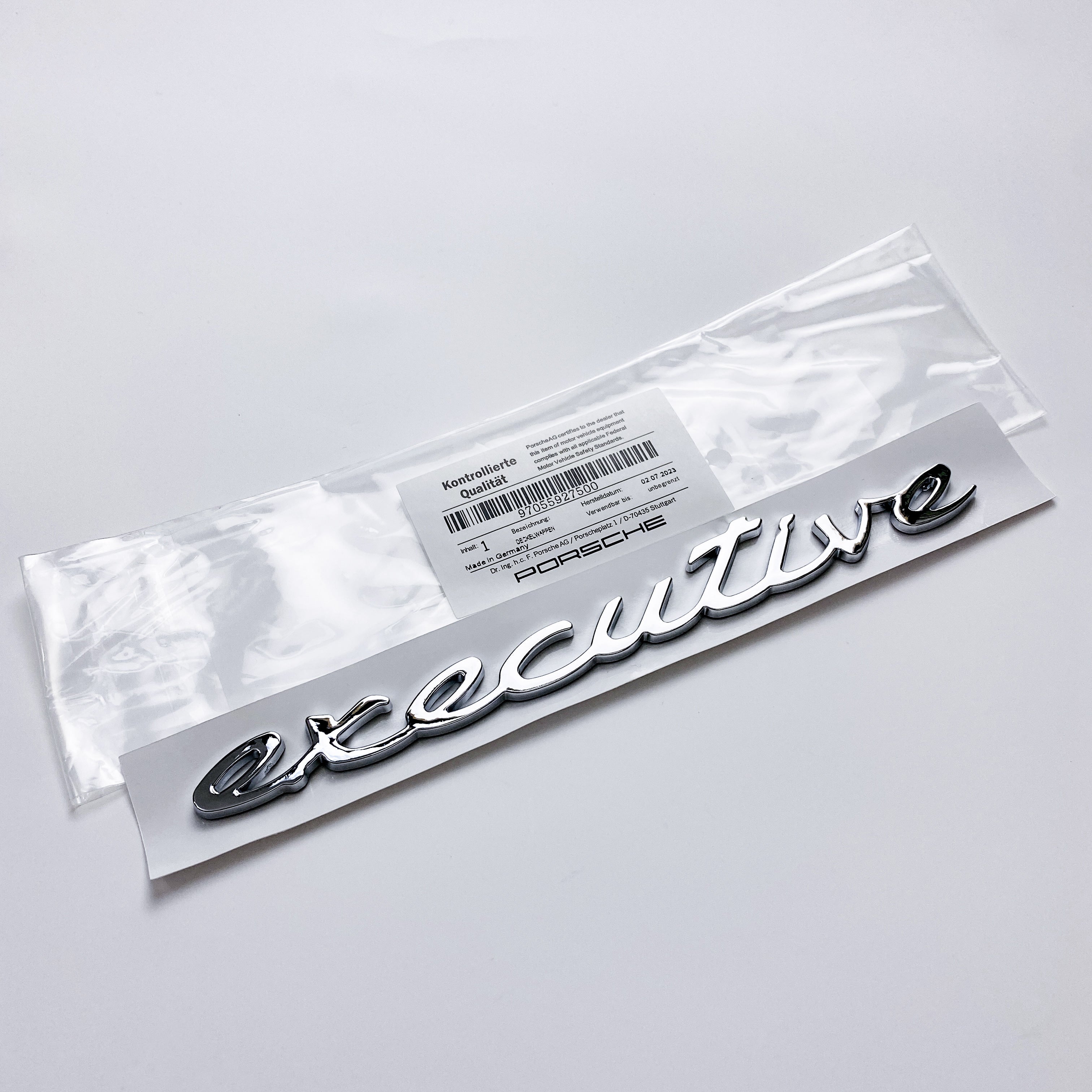 Porsche "Executive" Side Fender emblem Decal Badge Chrome Silver 97055927500 Italiaspares