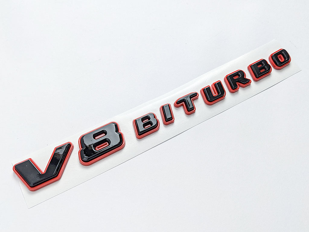 Mercedes Benz V8 BITURBO Gloss Black Red Number Letters Emblem Badge Sticker Italiaspares