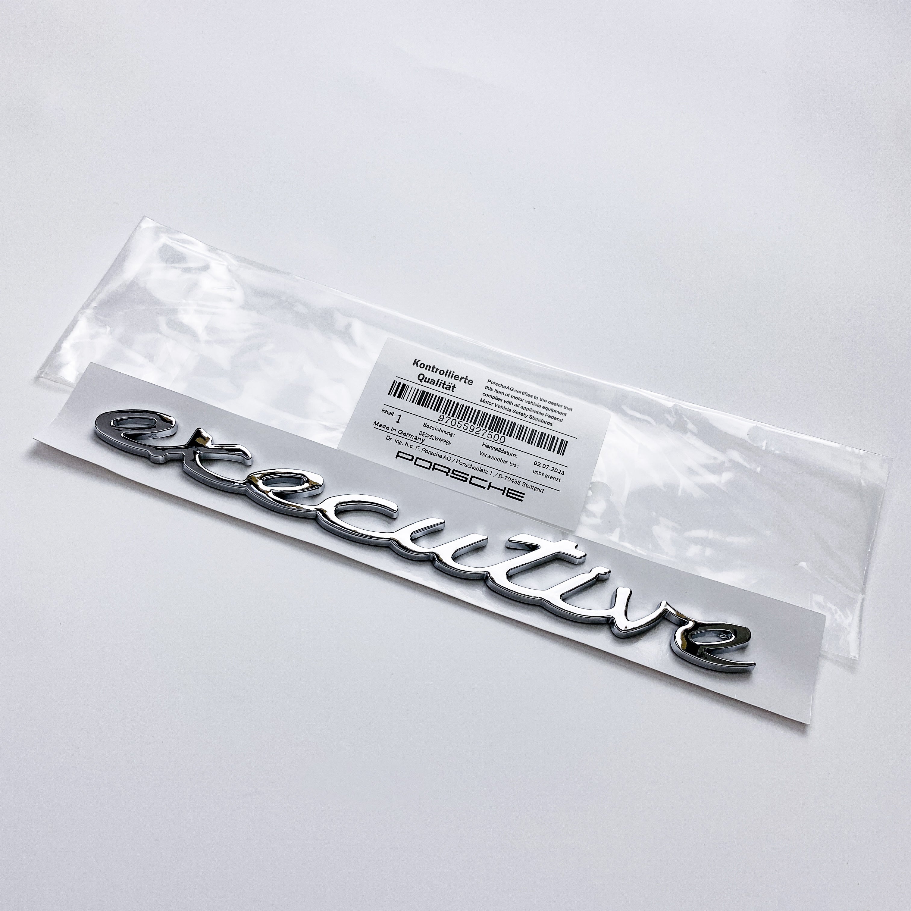Porsche "Executive" Side Fender emblem Decal Badge Chrome Silver 97055927500 Italiaspares