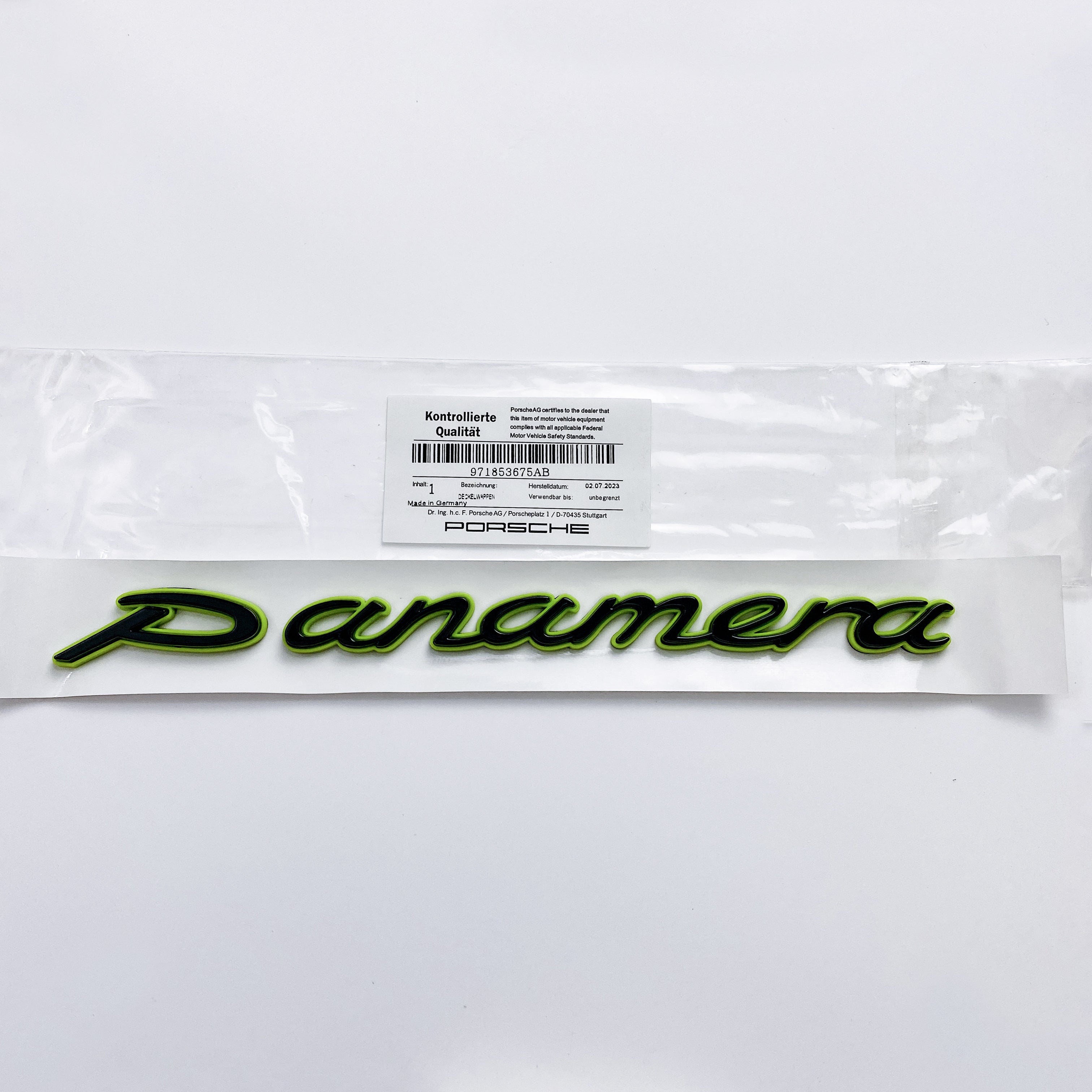 Porsche "Panamera" Letter Badge Emblem Car Sticker Green Base Black 971853675AB Italiaspares
