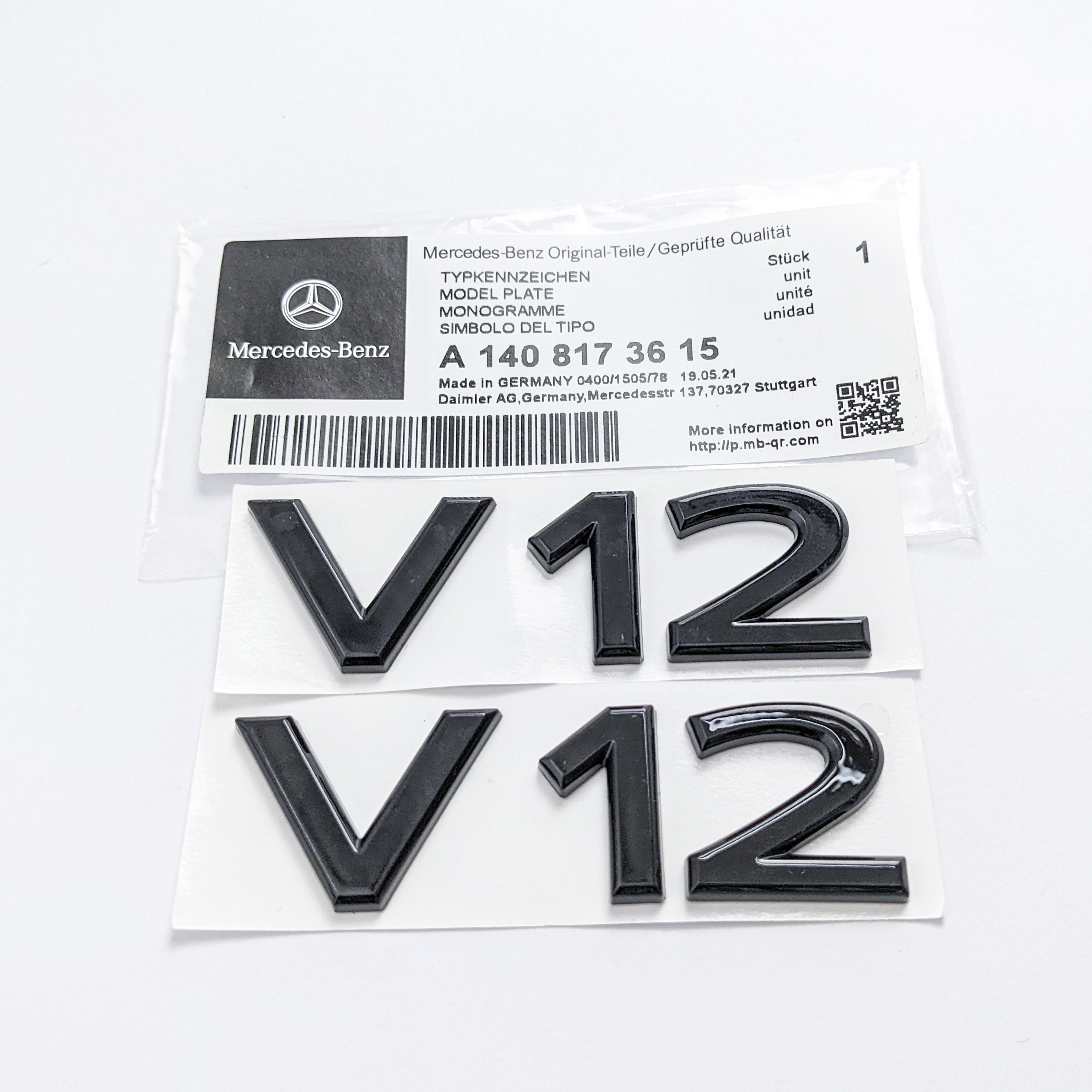 Mercedes Benz V12 AMG Emblem Fender Side Badge Gloss Black Nameplate NEW Italiaspares