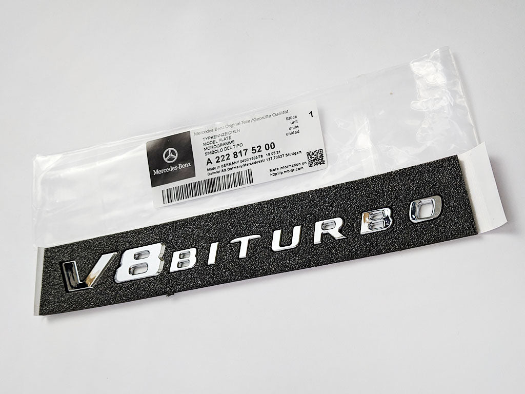 Mercedes Benz V8 BITURBO Chrome Silver Number Letters Emblem Badge Sticker Italiaspares