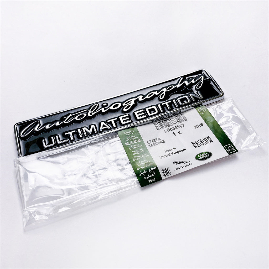 Land Rover "AUTOBIOGRAPHY ULTIMAT EDITION" Rear Emblem Badge Sticker Nameplate Chrome Black LR030967 Italiaspares