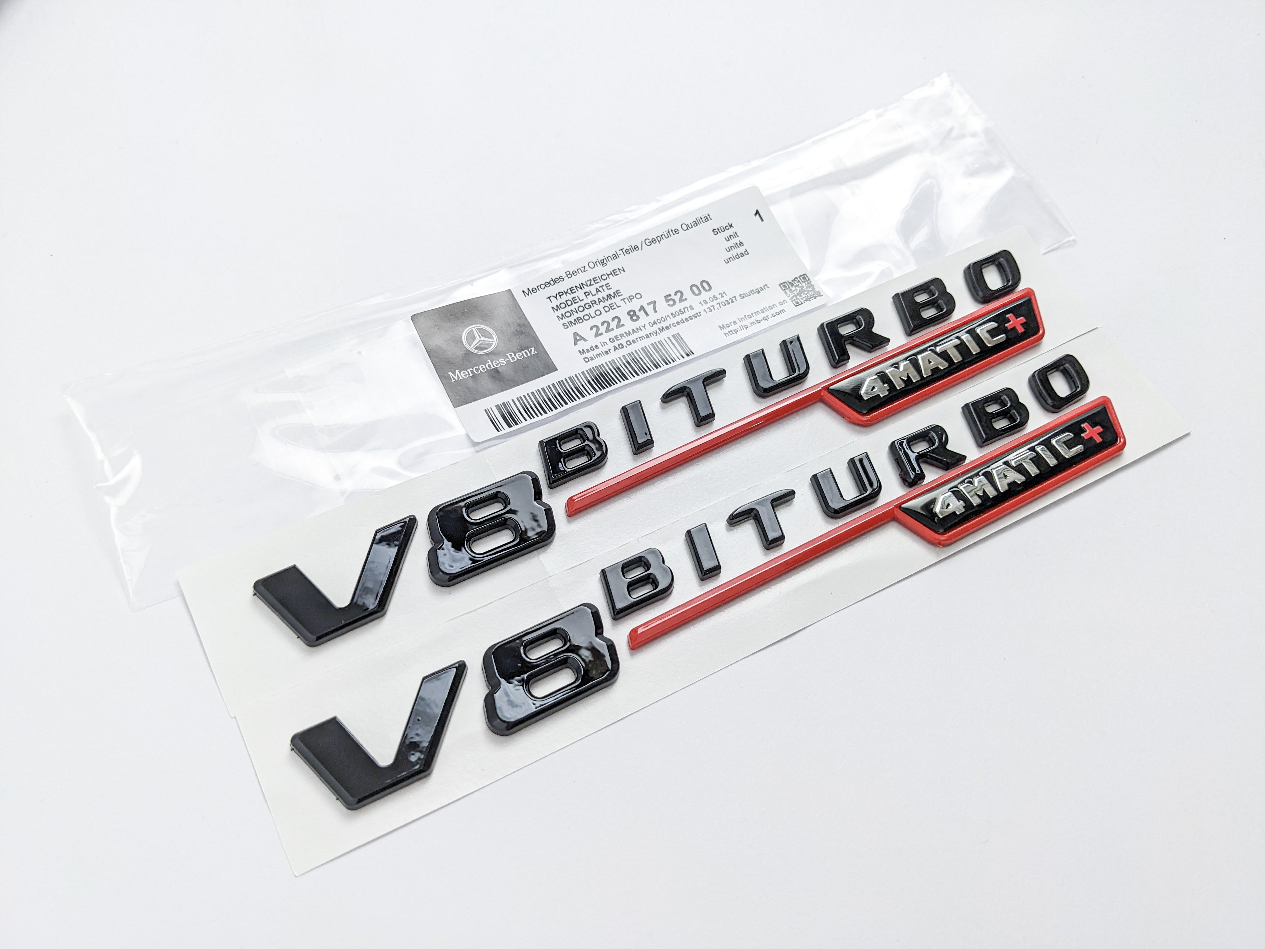 Mercedes Benz Gloss Black V8 BITURBO 4MATIC+ Fender Emblems Badges Italiaspares