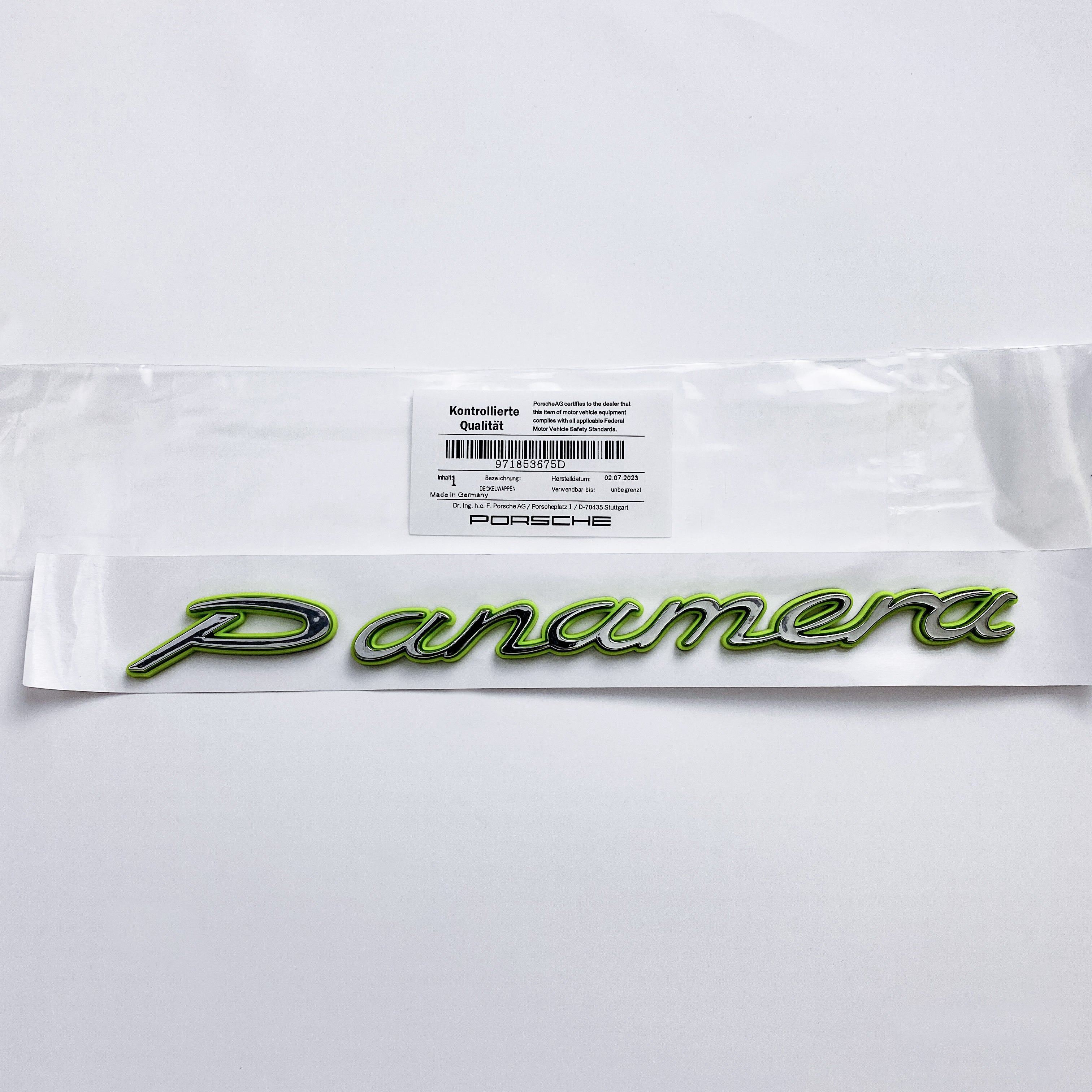 Porsche "Panamera" Letter Badge Emblem Car Sticker Green Base Sliver 971853675D Italiaspares