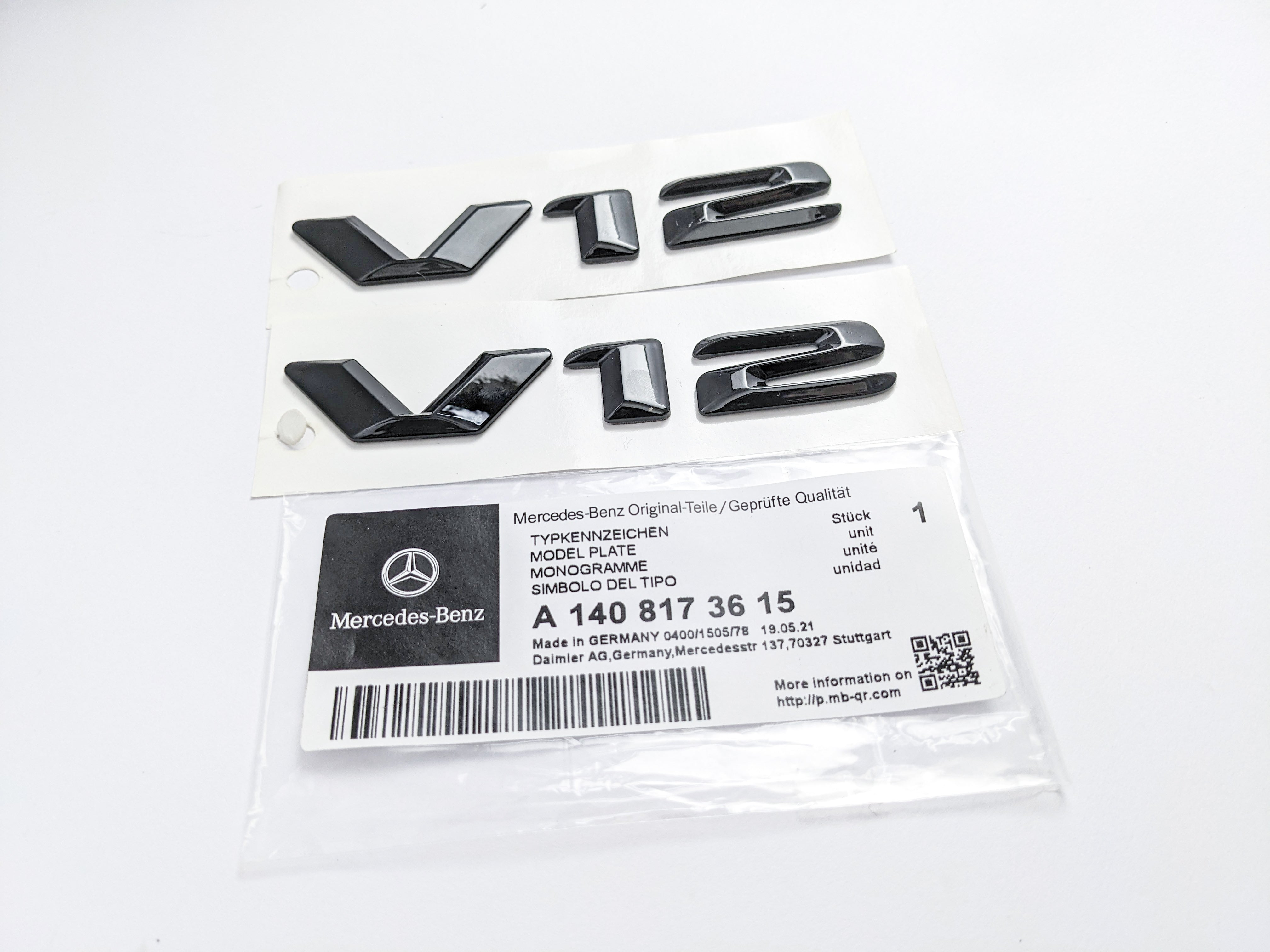 Mercedes Benz V12 AMG Emblem Fender Side Badge Gloss Black Nameplate Italiaspares