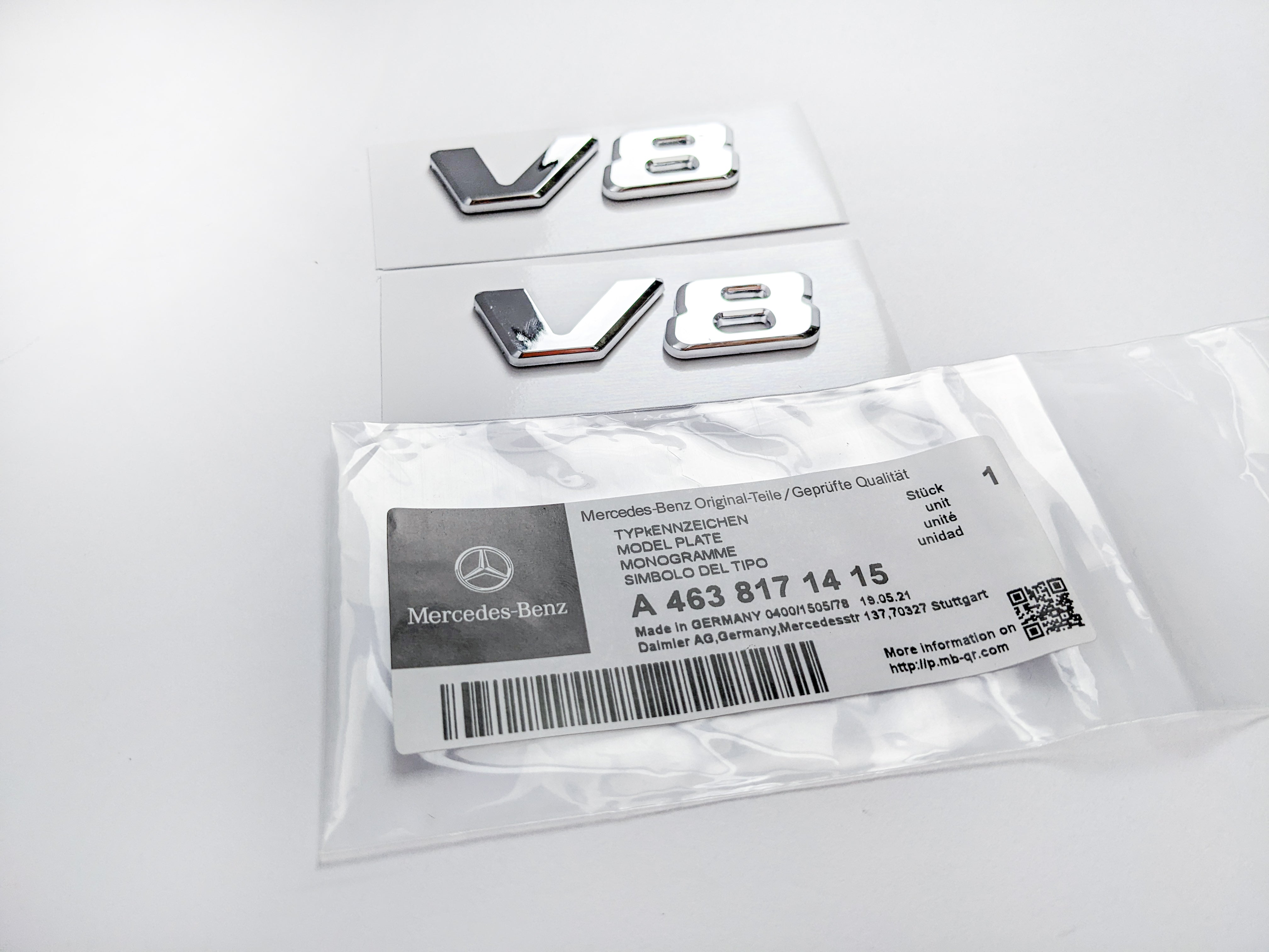 Mercedes-Benz Chrome Silver " V8 " Side Letters Trunk Emblem Badge Sticker A4638171415 Italiaspares