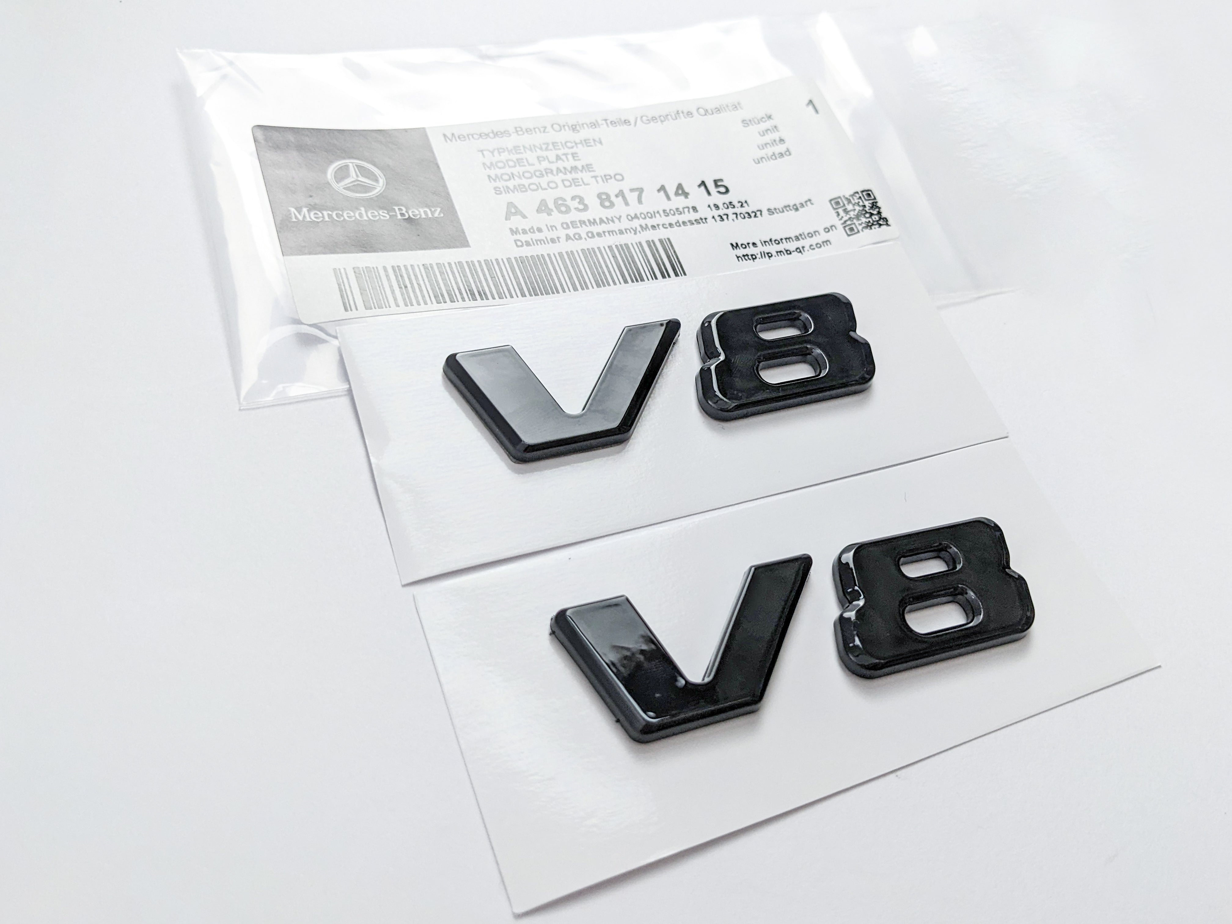 Mercedes-Benz Gloss Black " V8 " Side Letters Trunk Emblem Badge Sticker A4638171415 Italiaspares