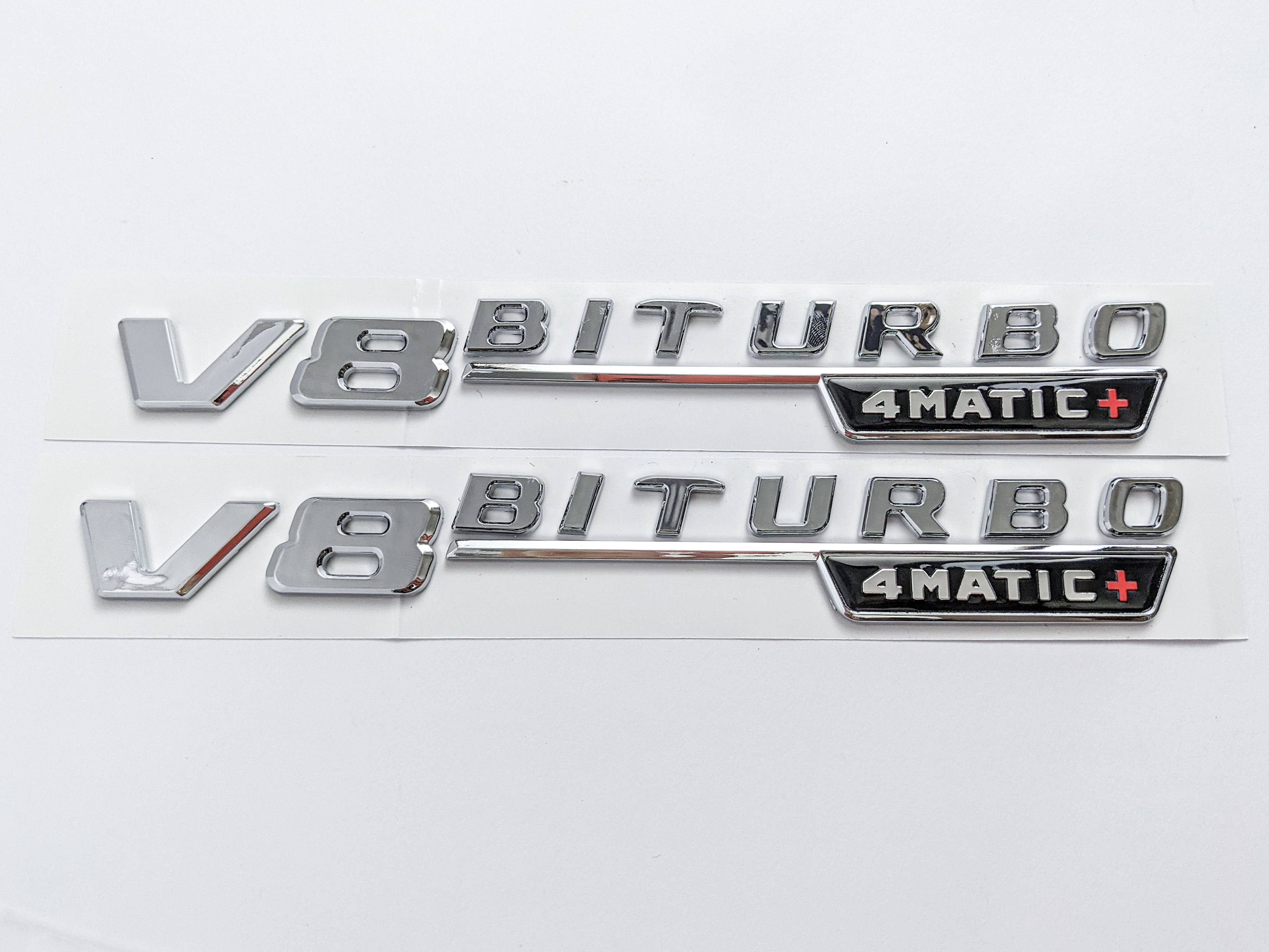 Mercedes Benz Chrome Silver V8 BITURBO 4MATIC+ Fender Emblems Badges Italiaspares