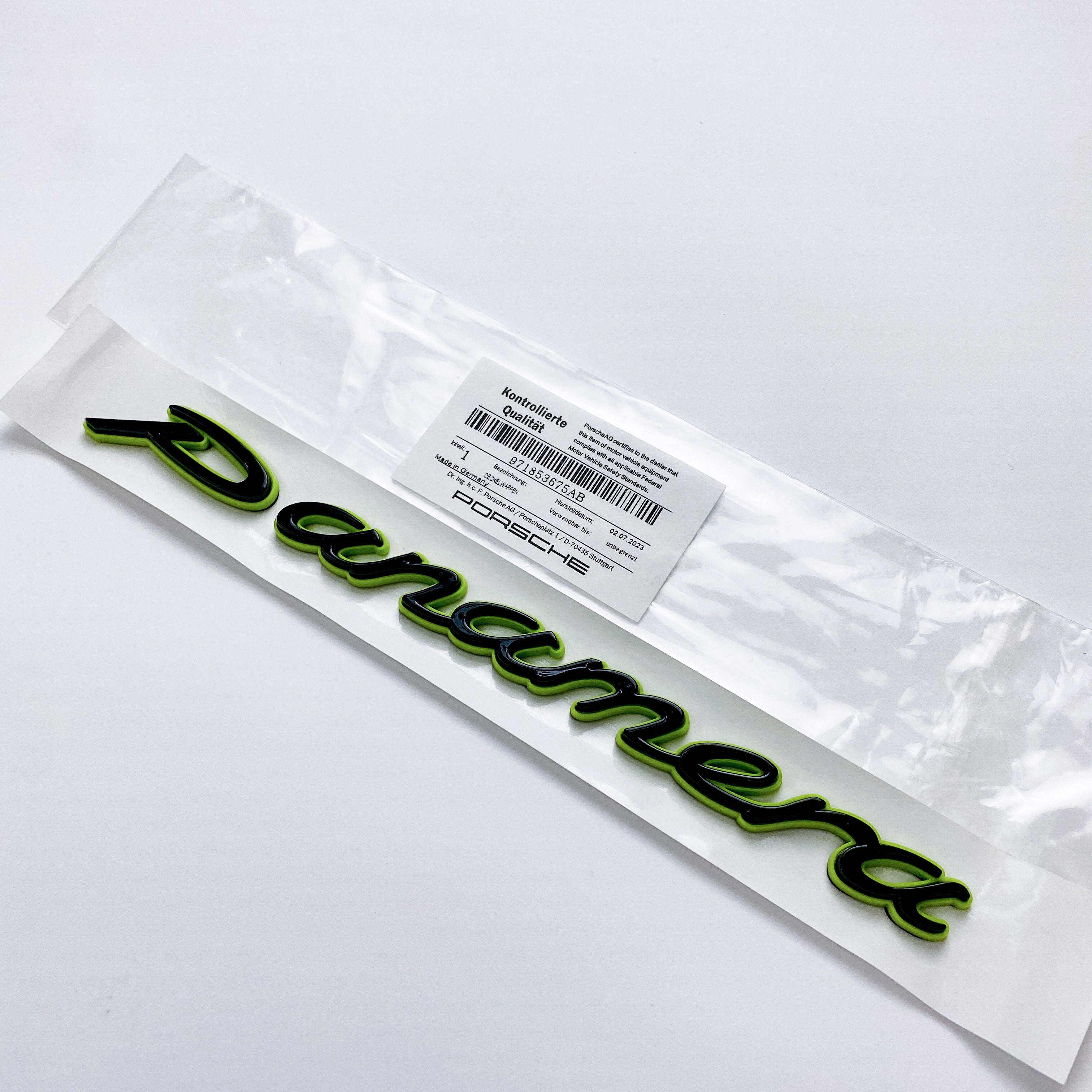 Porsche "Panamera" Letter Badge Emblem Car Sticker Green Base Black 971853675AB Italiaspares