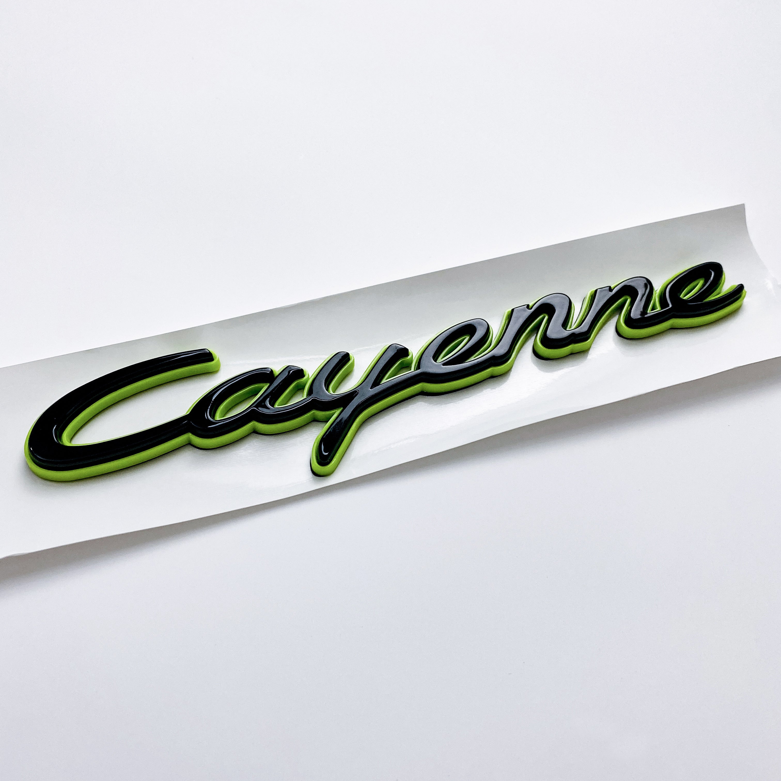 Porsche "Cayenne" Rear Trunk Emblem Decal Badge Green Base Black 9Y3853675 Italiaspares