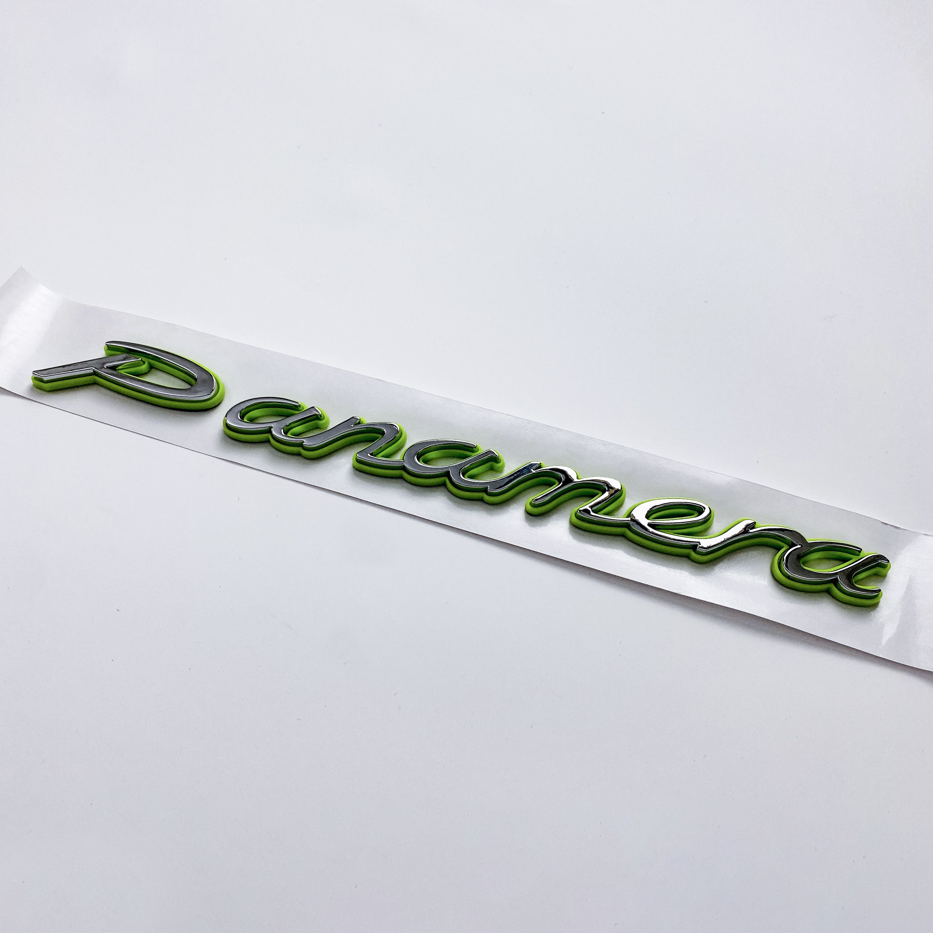 Porsche "Panamera" Letter Badge Emblem Car Sticker Green Base Sliver 971853675D Italiaspares