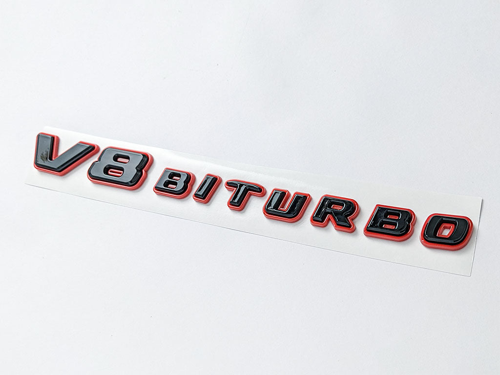 Mercedes Benz V8 BITURBO Gloss Black Red Number Letters Emblem Badge Sticker Italiaspares