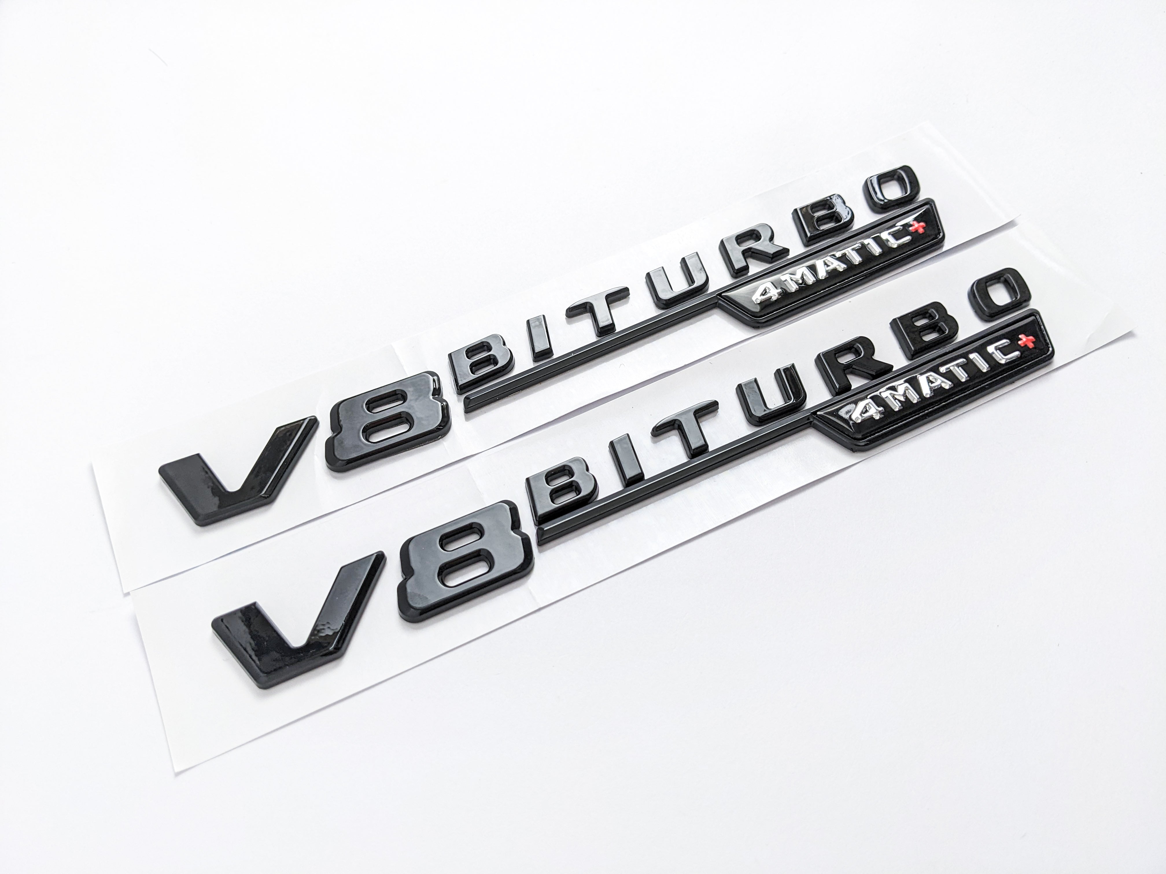 Mercedes Benz Gloss Black V8 BITURBO 4MATIC+ Fender Emblems Badges Italiaspares