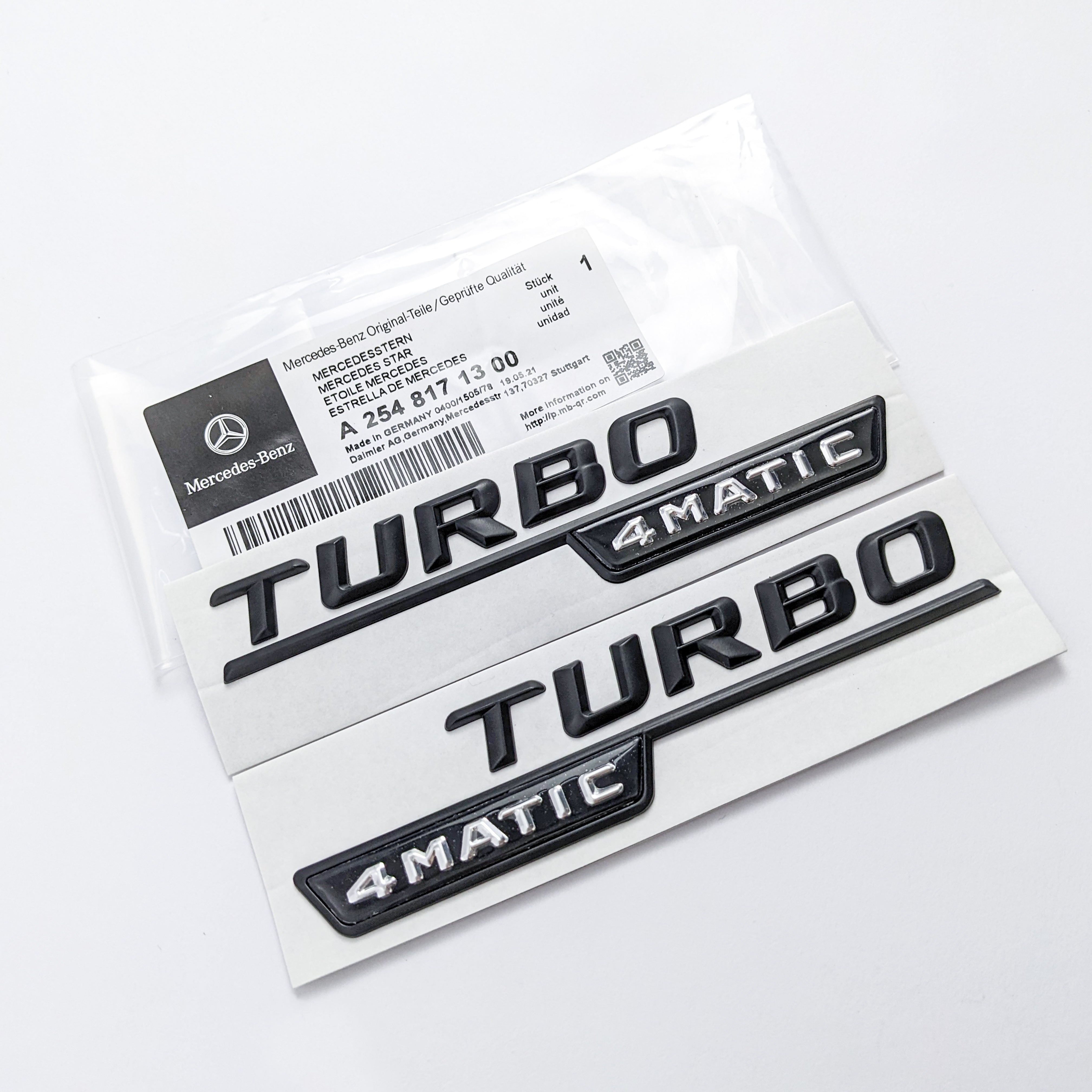 Mercedes Benz Gloss Black TURBO 4MATIC Letters Emblem Badge Badges Italiaspares