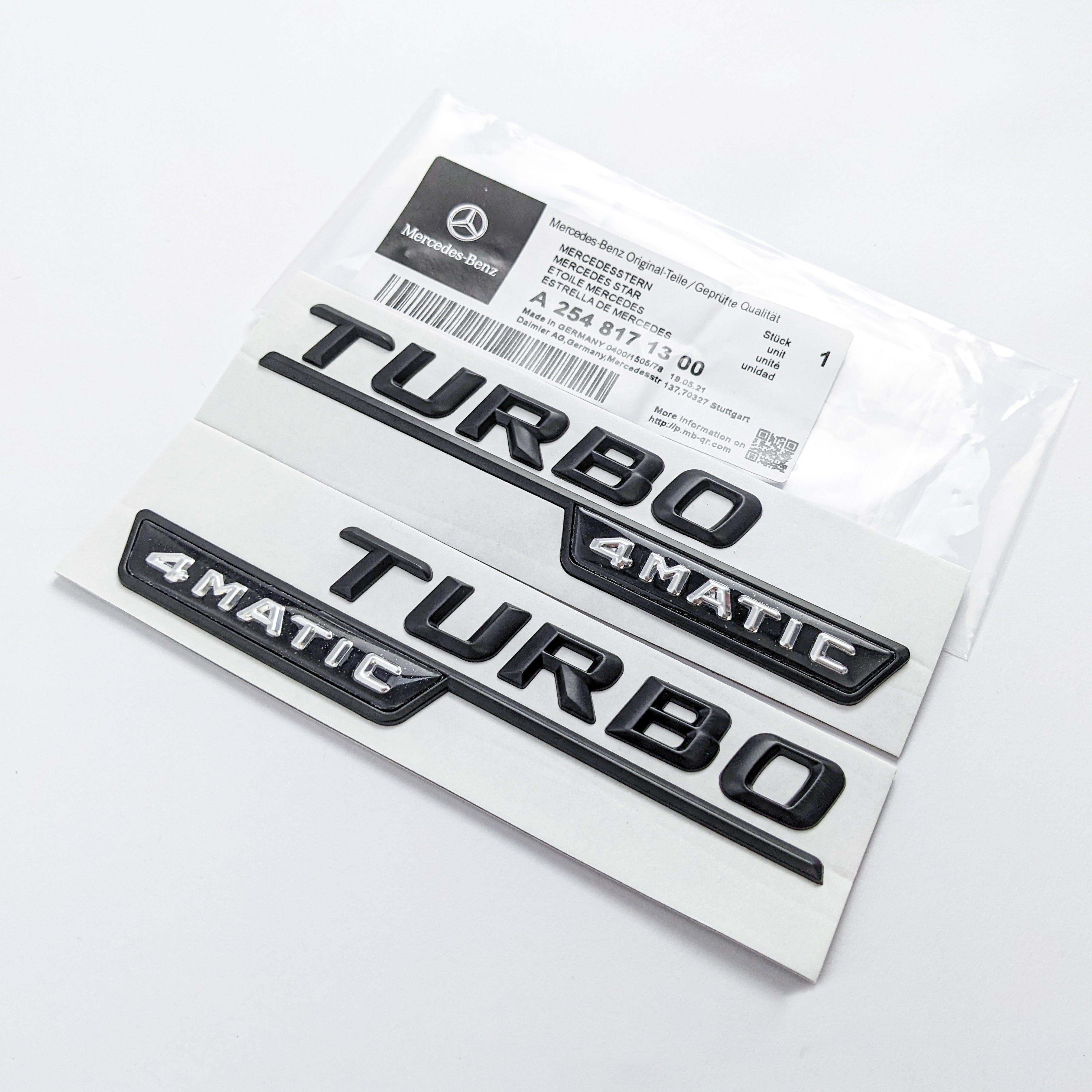 Mercedes Benz Gloss Black TURBO 4MATIC Letters Emblem Badge Badges Italiaspares