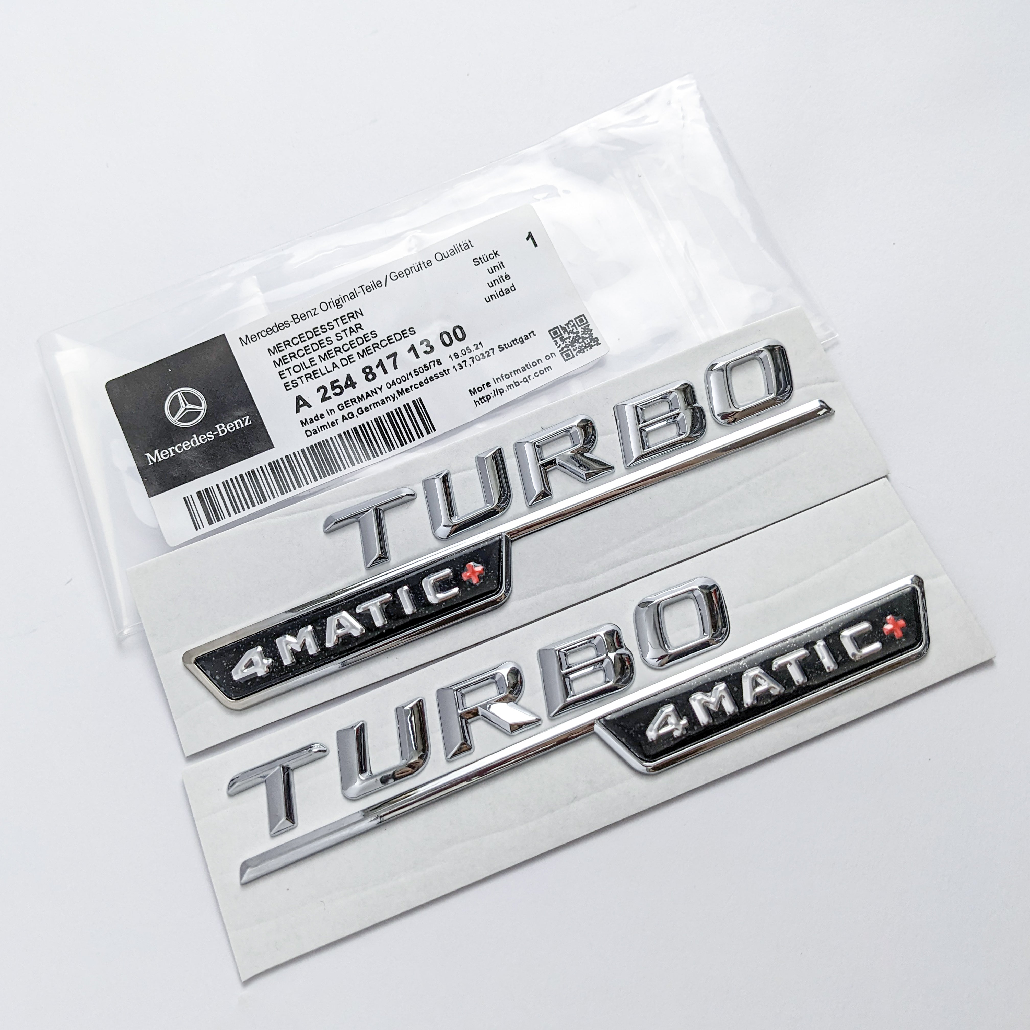 Mercedes Benz Chrome Silver TURBO 4MATIC+PLUS Letters Emblem Badges Italiaspares