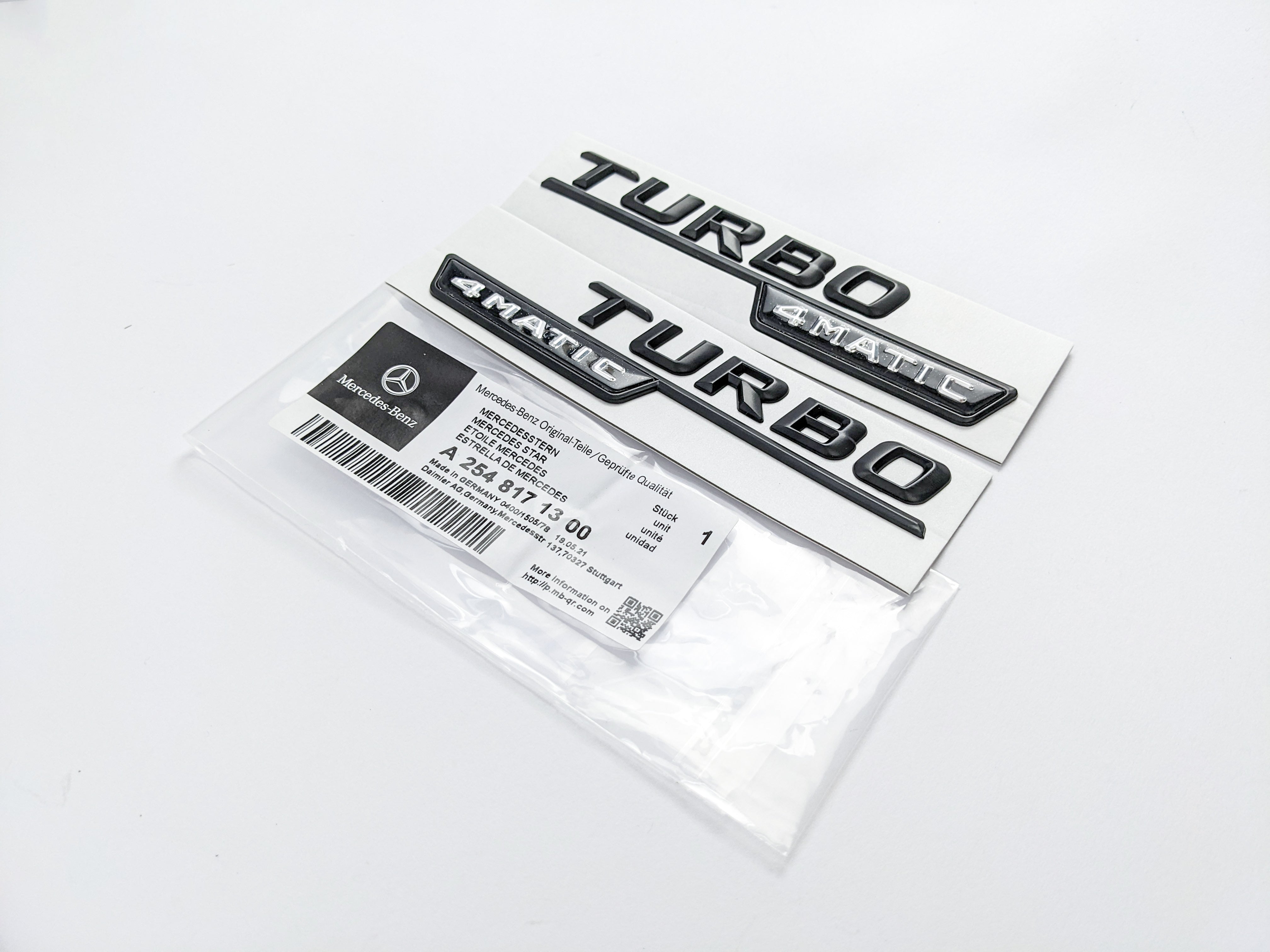 Mercedes Benz Gloss Black TURBO 4MATIC Letters Emblem Badge Badges Italiaspares