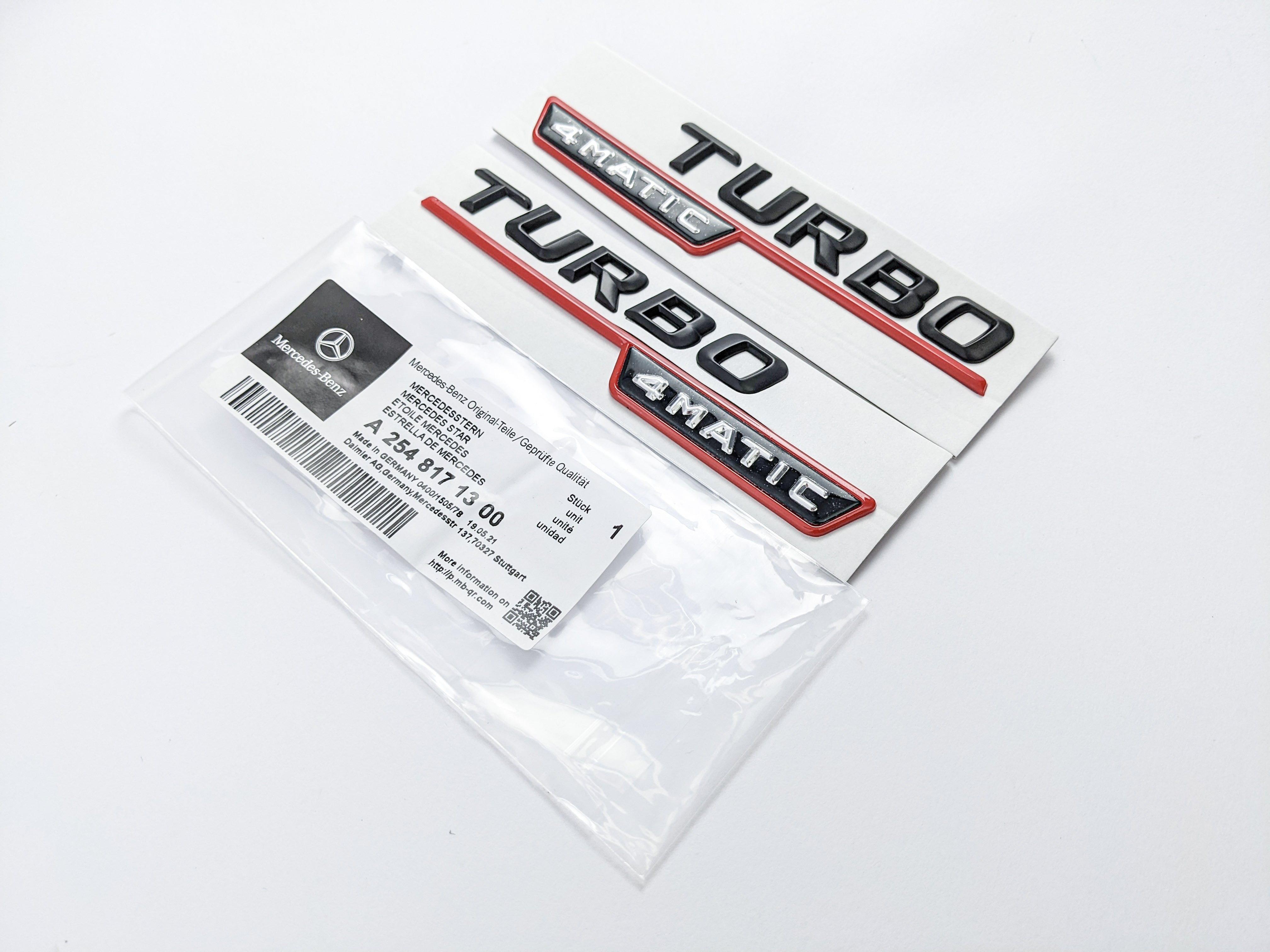 Mercedes Benz Gloss Black Red TURBO 4MATIC Letters Emblem Badges Italiaspares