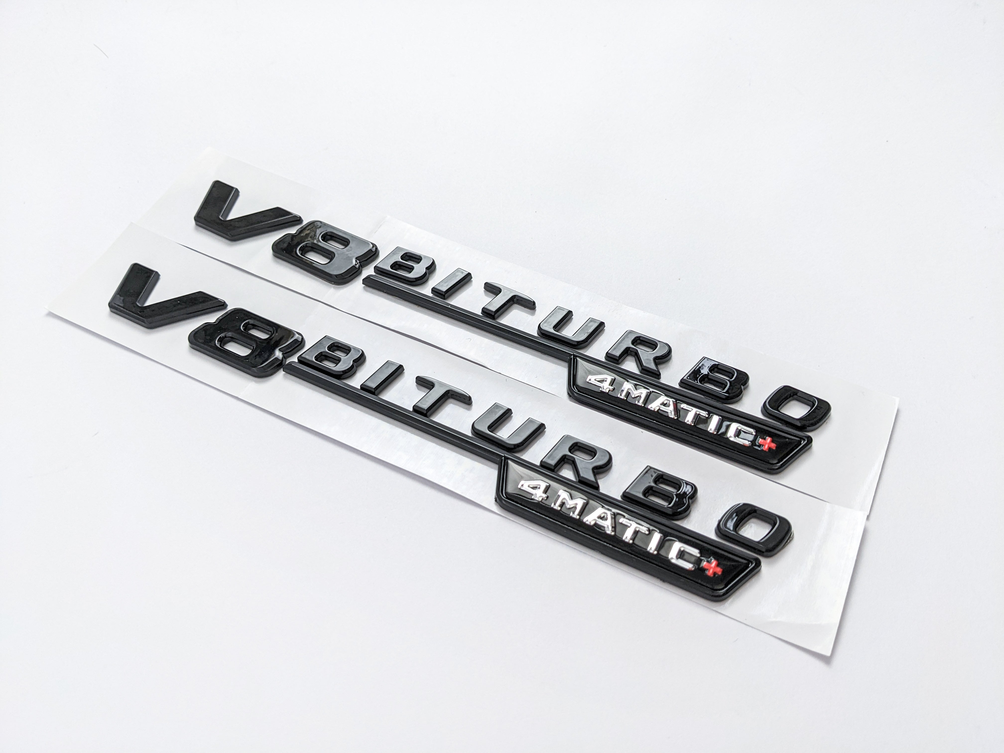 Mercedes Benz Gloss Black V8 BITURBO 4MATIC+ Fender Emblems Badges Italiaspares