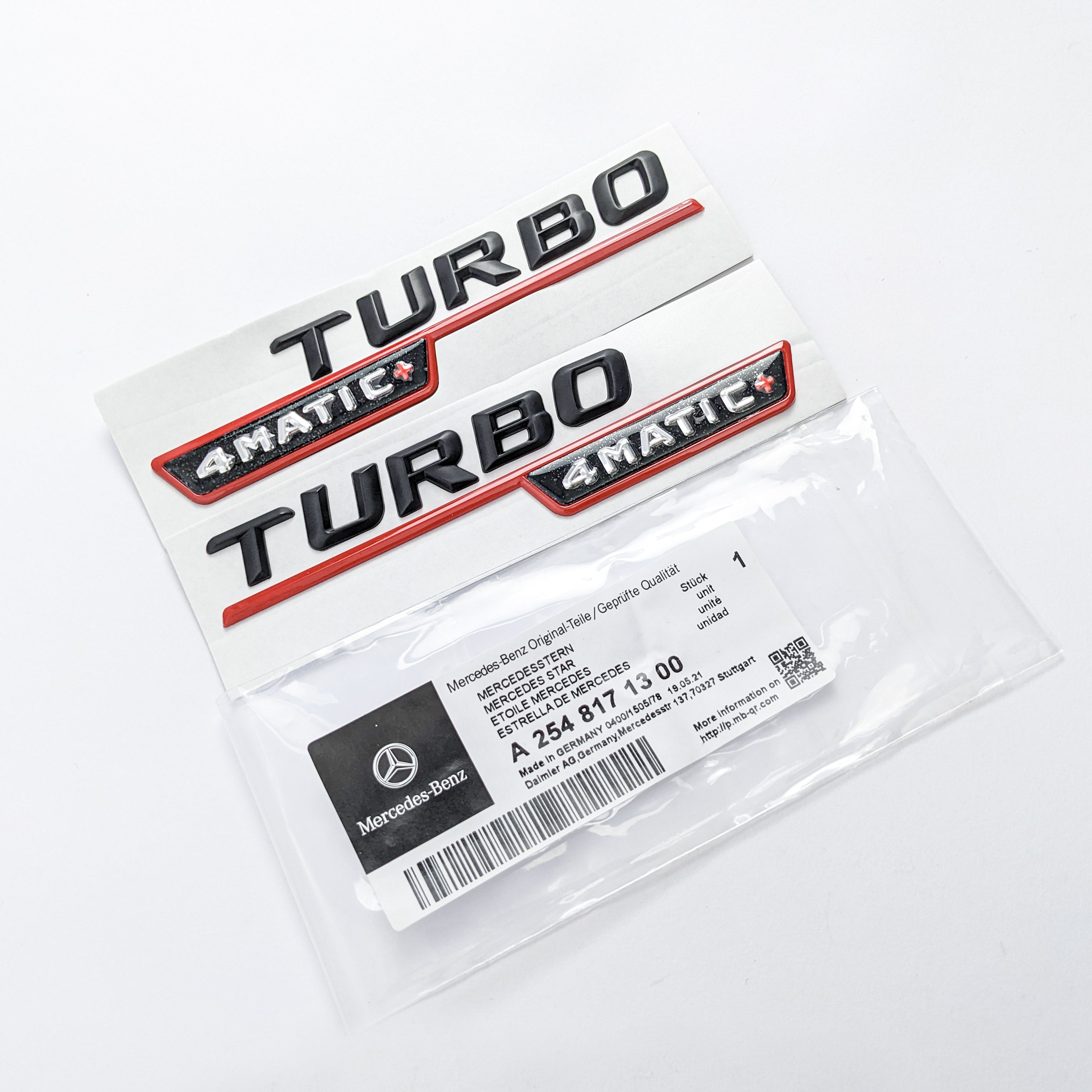 Mercedes Benz Gloss Black Red TURBO 4MATIC+PLUS Letters Emblem Badges Italiaspares