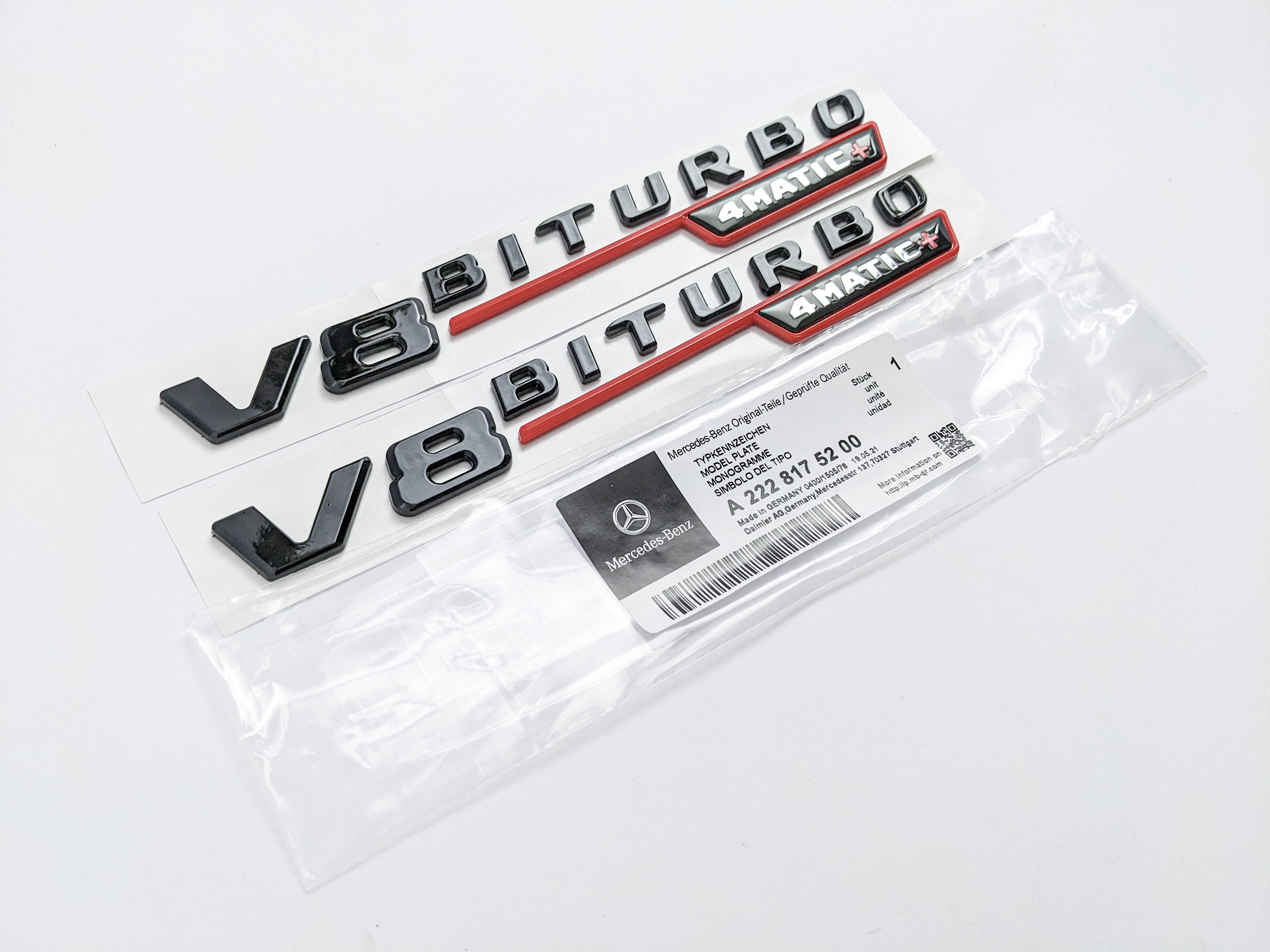 Mercedes Benz Gloss Black V8 BITURBO 4MATIC+ Fender Emblems Badges Italiaspares