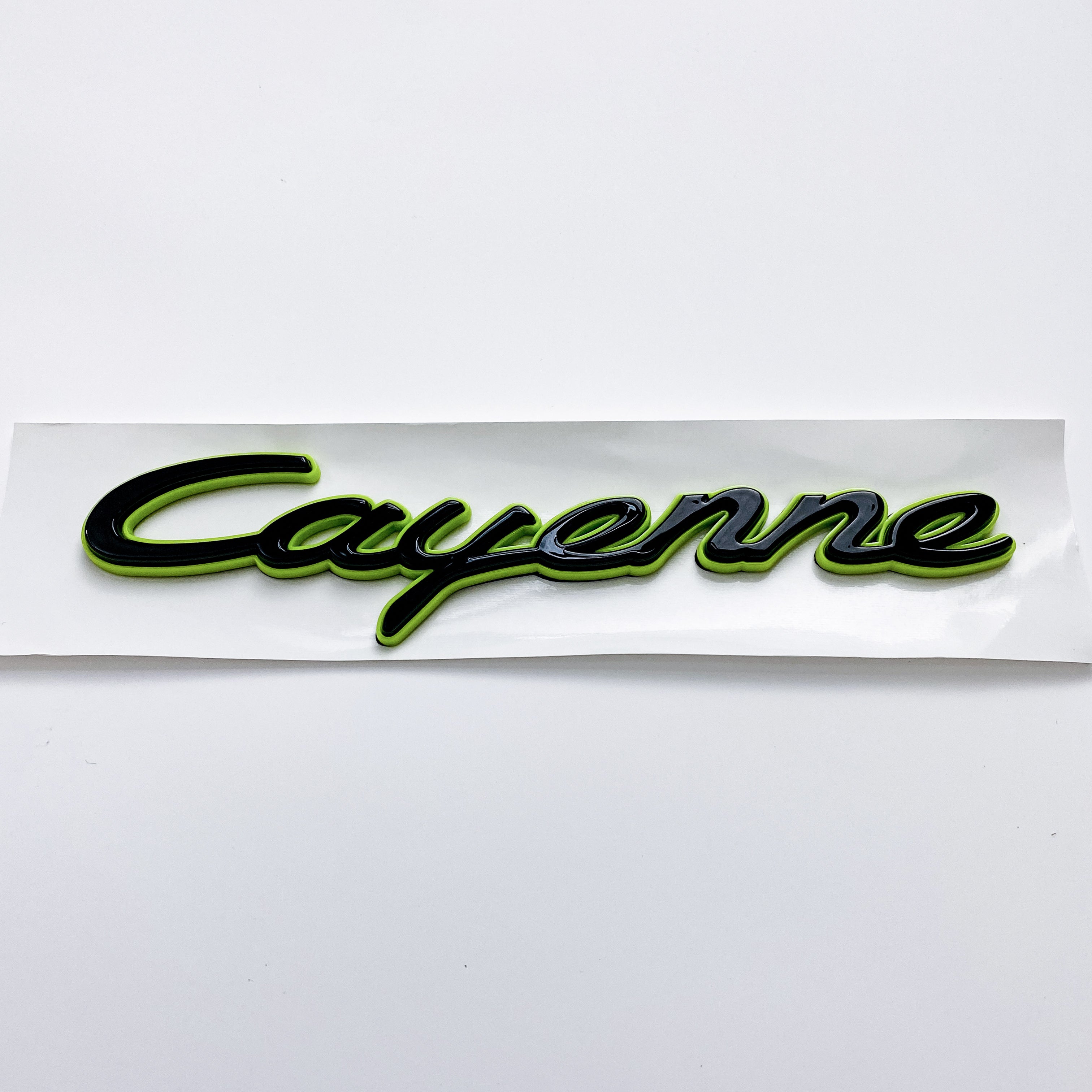 Porsche "Cayenne" Rear Trunk Emblem Decal Badge Green Base Black 9Y3853675 Italiaspares