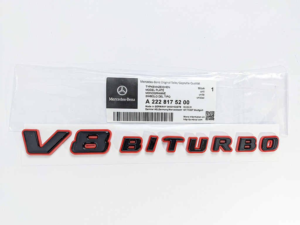 Mercedes Benz V8 BITURBO Gloss Black Red Number Letters Emblem Badge Sticker Italiaspares