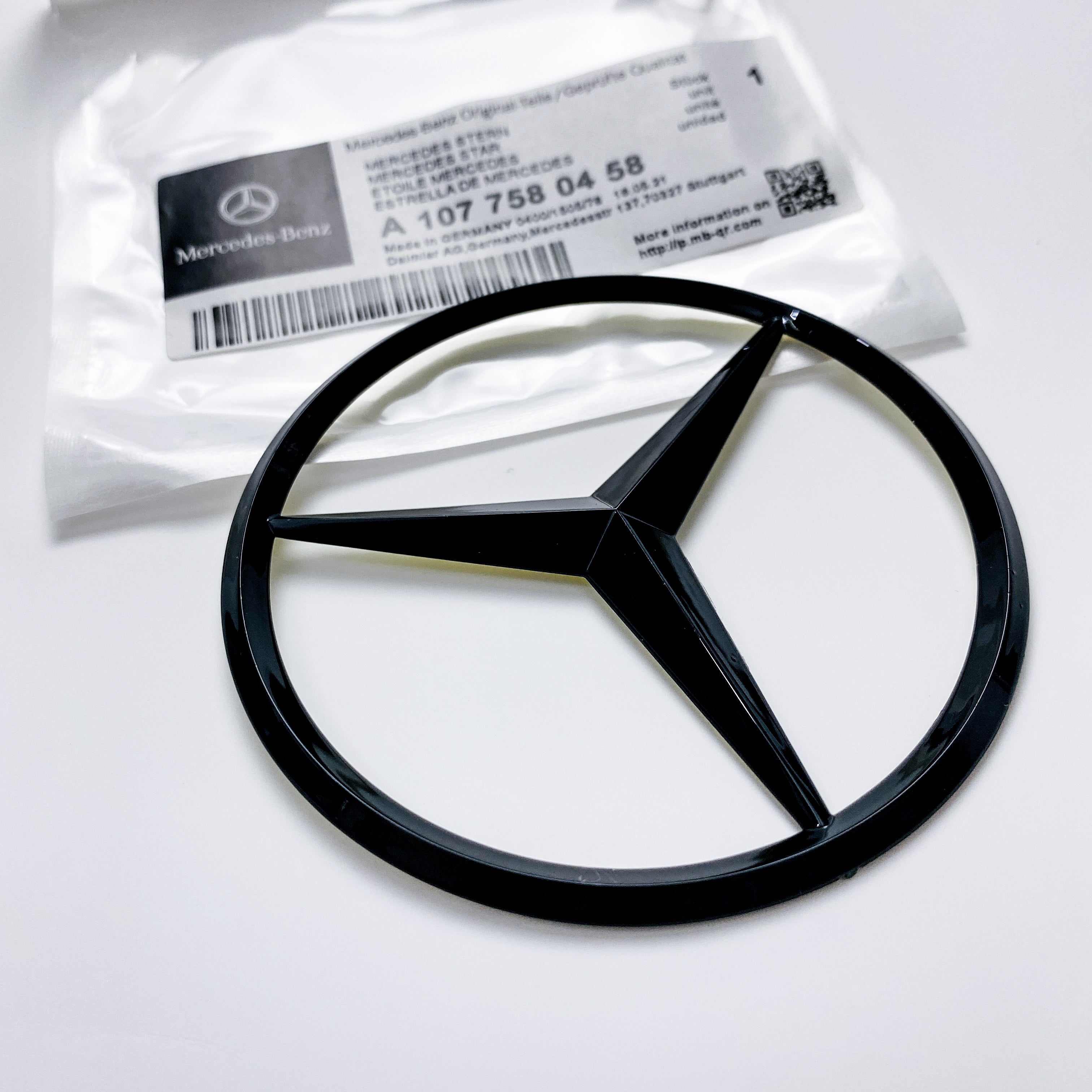 Mercedes Benz glossy Black Star Trunk Emblem Badge 90mm A1077580458 Italiaspares