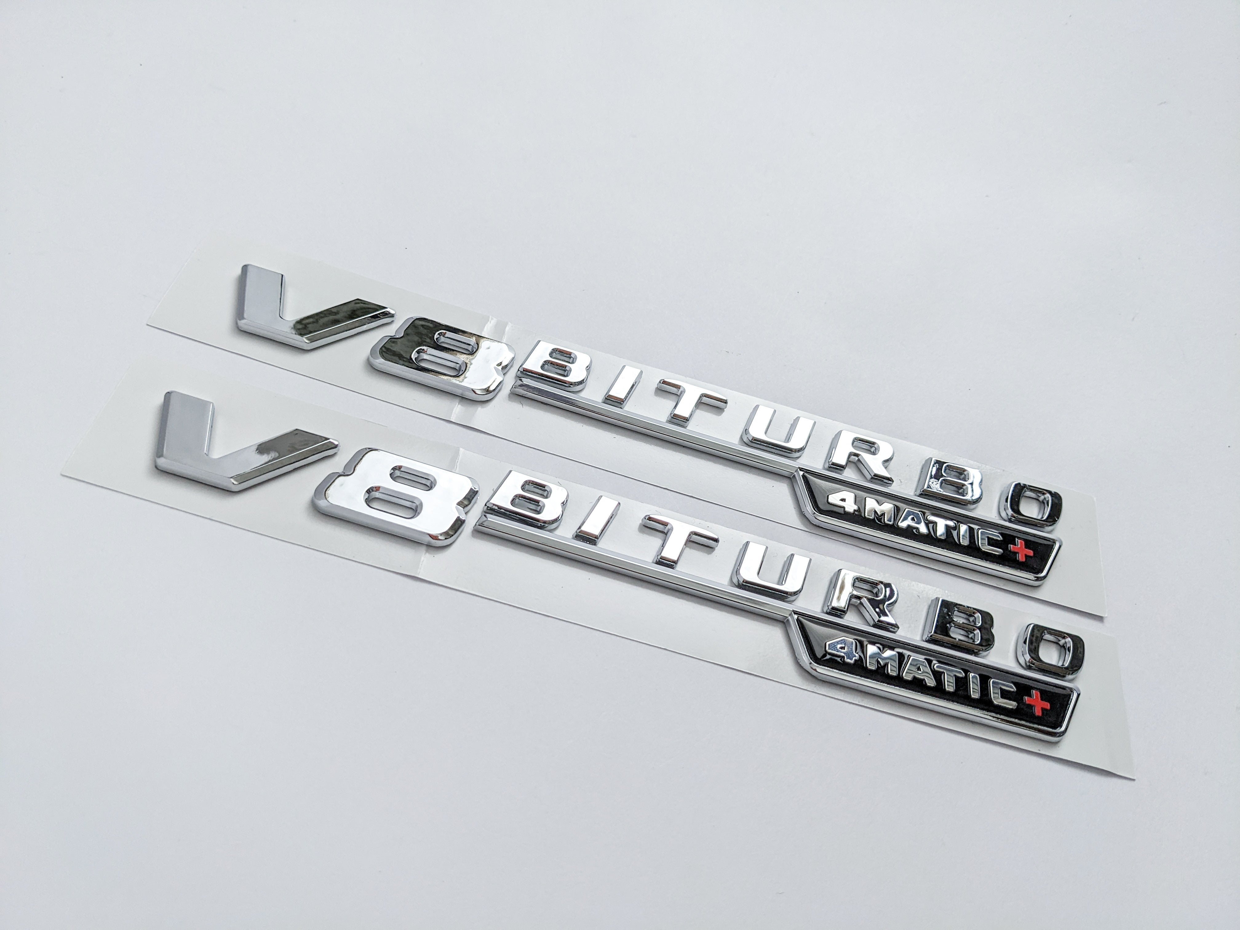 Mercedes Benz Chrome Silver V8 BITURBO 4MATIC+ Fender Emblems Badges Italiaspares