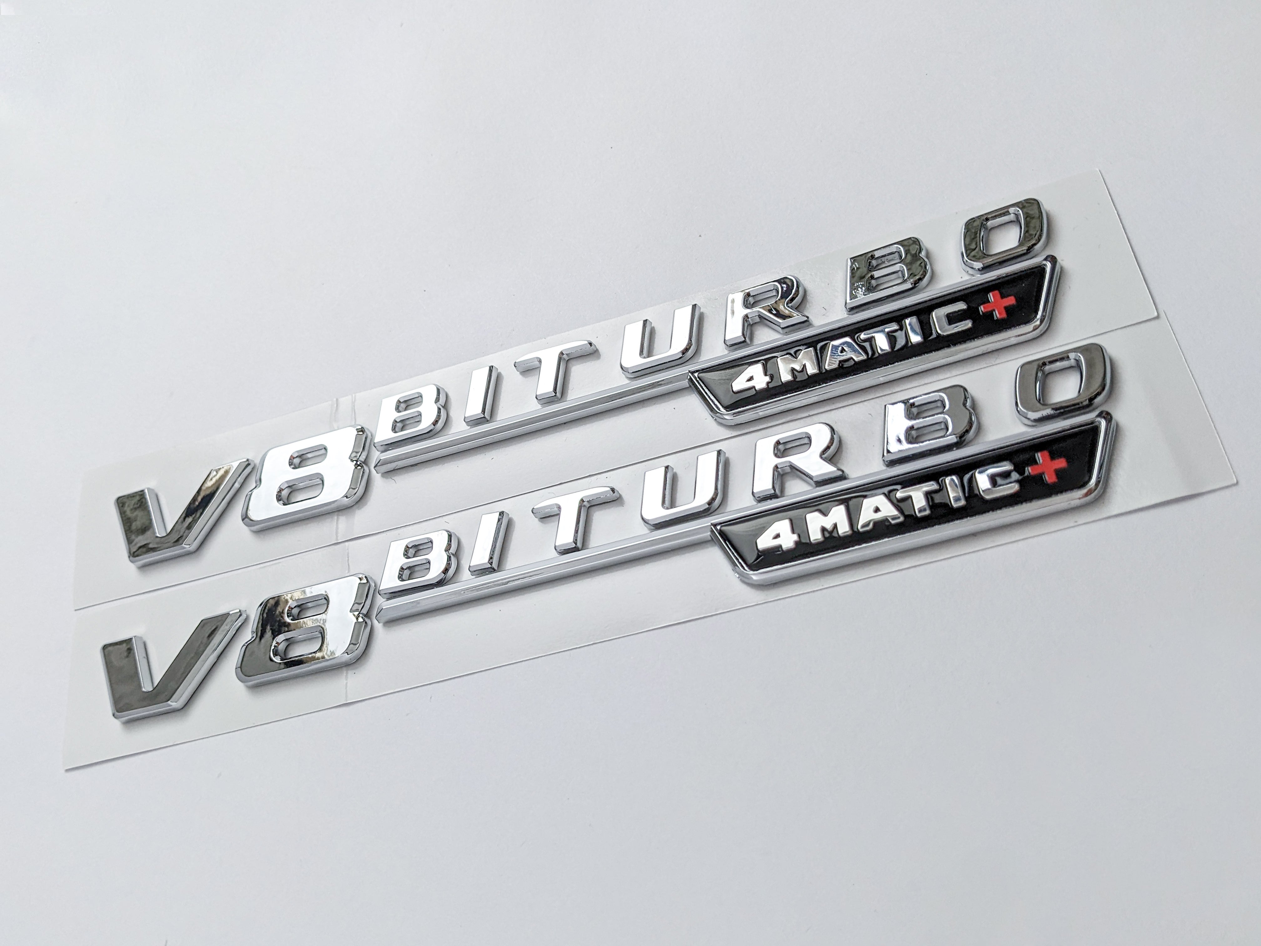 Mercedes Benz Chrome Silver V8 BITURBO 4MATIC+ Fender Emblems Badges Italiaspares