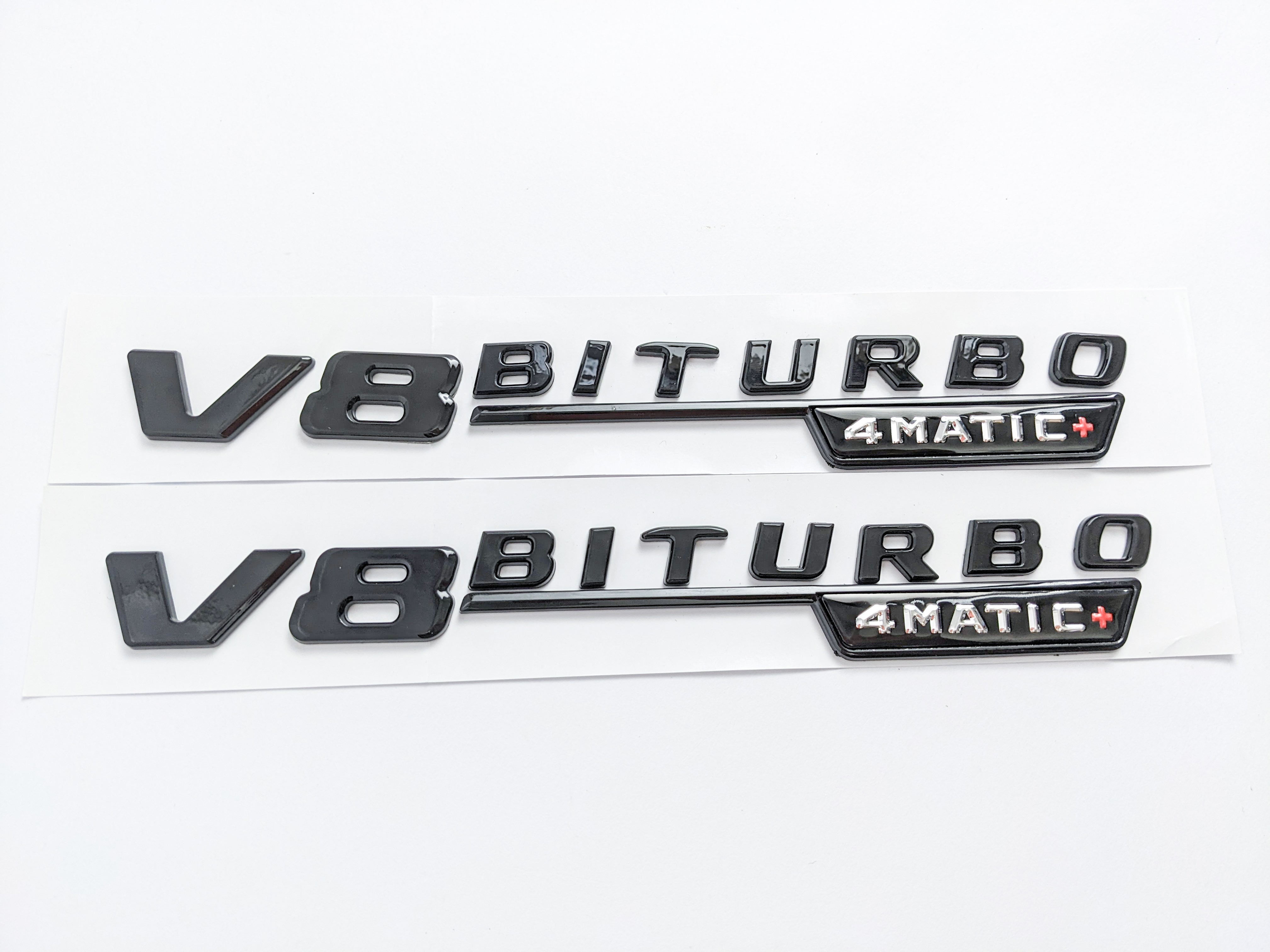 Mercedes Benz Gloss Black V8 BITURBO 4MATIC+ Fender Emblems Badges Italiaspares